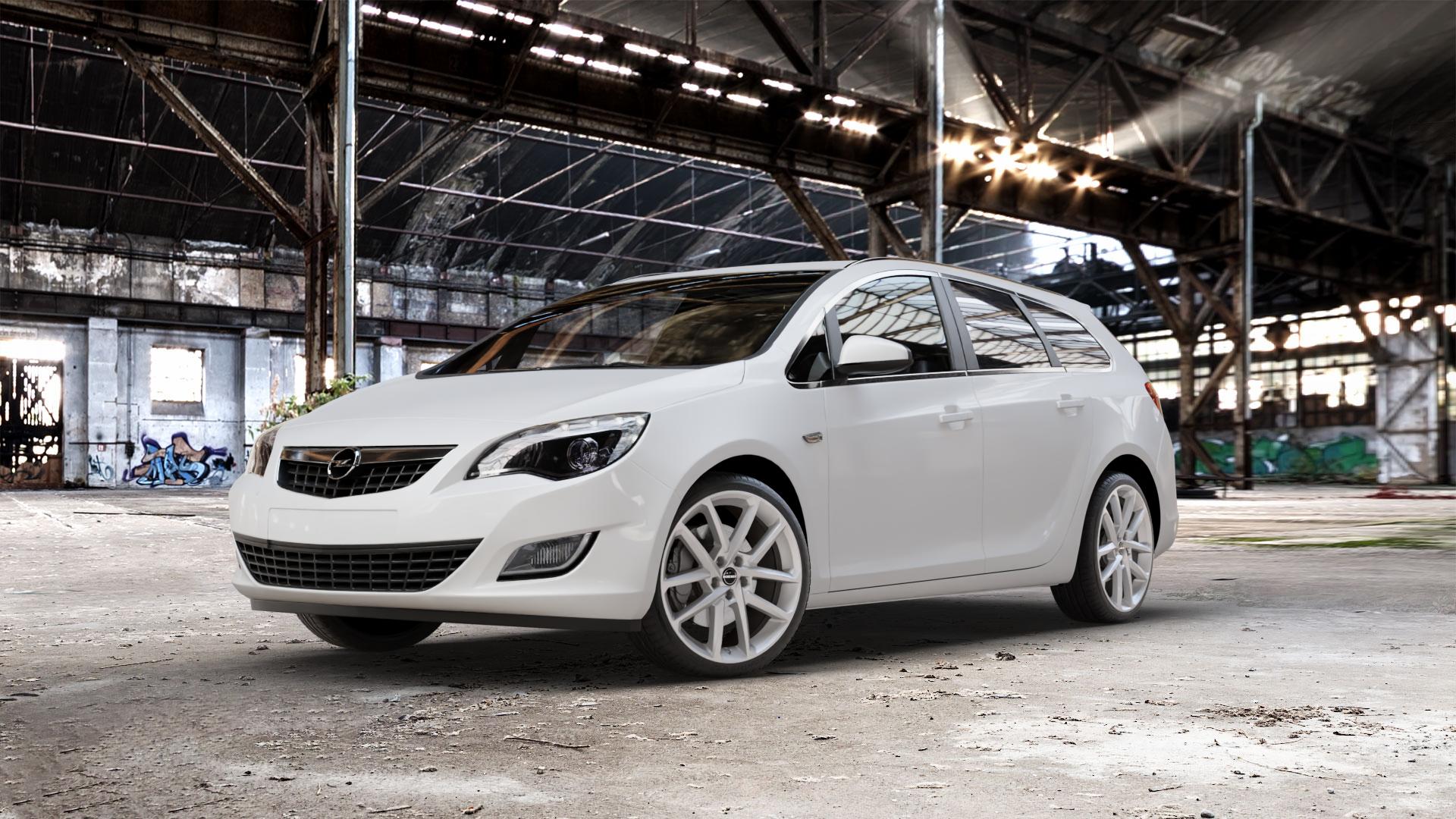 Borbet N crystal silver Felge mit Reifen silber in 19Zoll Winterfelge Alufelge auf weissem Opel Astra J Sports Tourer Typ P-J/SW Facelift ⬇️ mit 15mm Tieferlegung ⬇️ Old Industrial Hall_max_5300mm_2024 Frontansicht_1