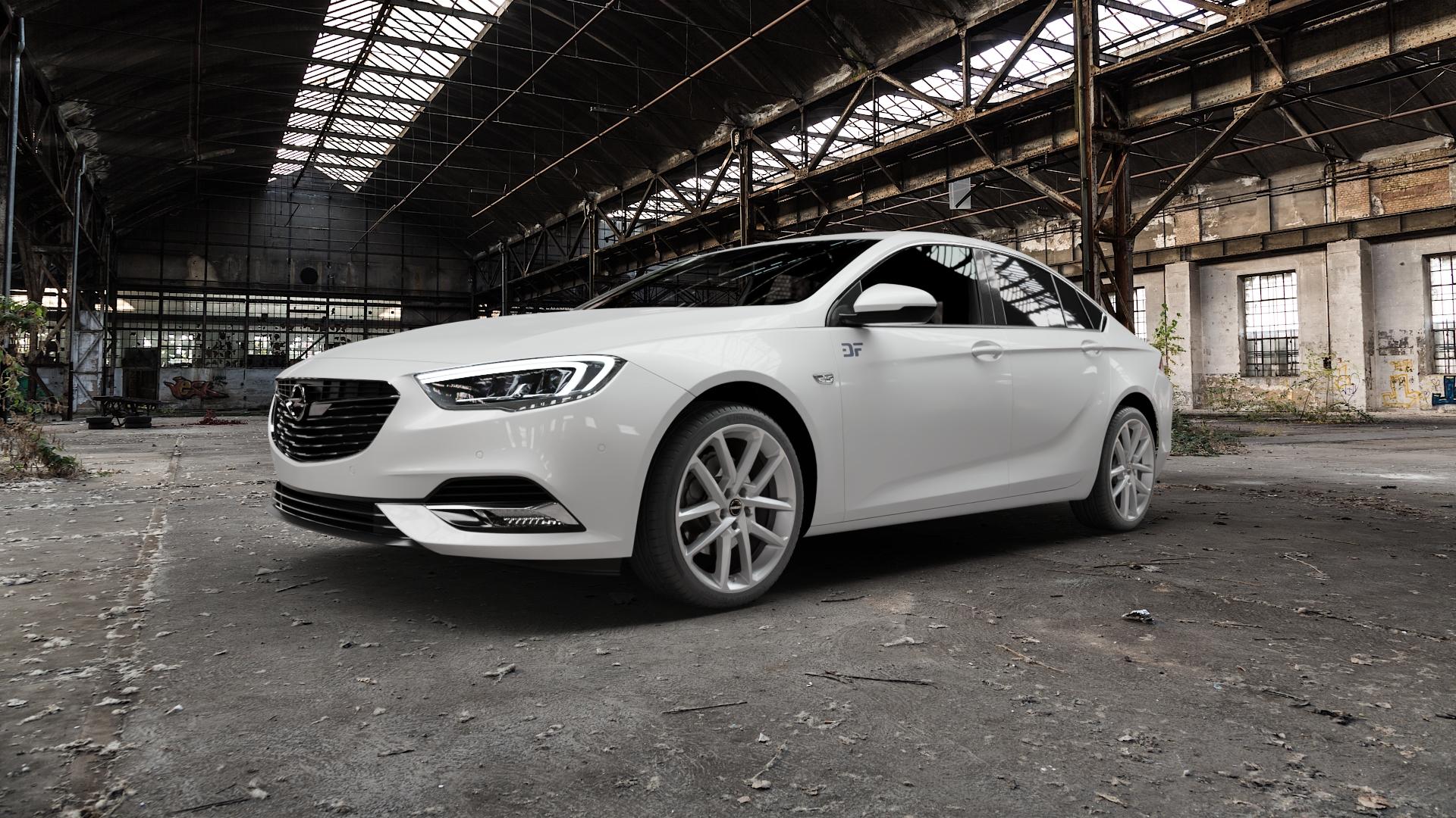 Borbet N crystal silver Felge mit Reifen silber in 19Zoll Winterfelge Alufelge auf weissem Opel Insignia II Grand Sport Typ Z-B ⬇️ mit 15mm Tieferlegung ⬇️ Old Industrial Hall_max5000mm_2022 Frontansicht_1
