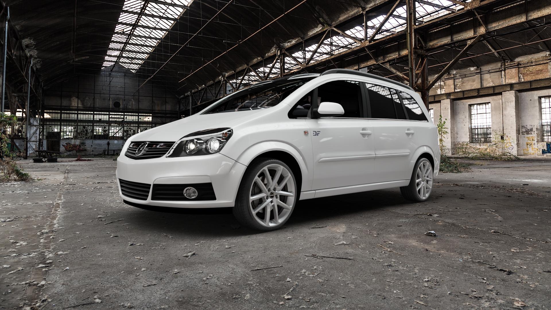 Borbet N crystal silver Felge mit Reifen silber in 19Zoll Winterfelge Alufelge auf weissem Opel Zafira B ⬇️ mit 15mm Tieferlegung ⬇️ Old Industrial Hall_max5000mm_2022 Frontansicht_1