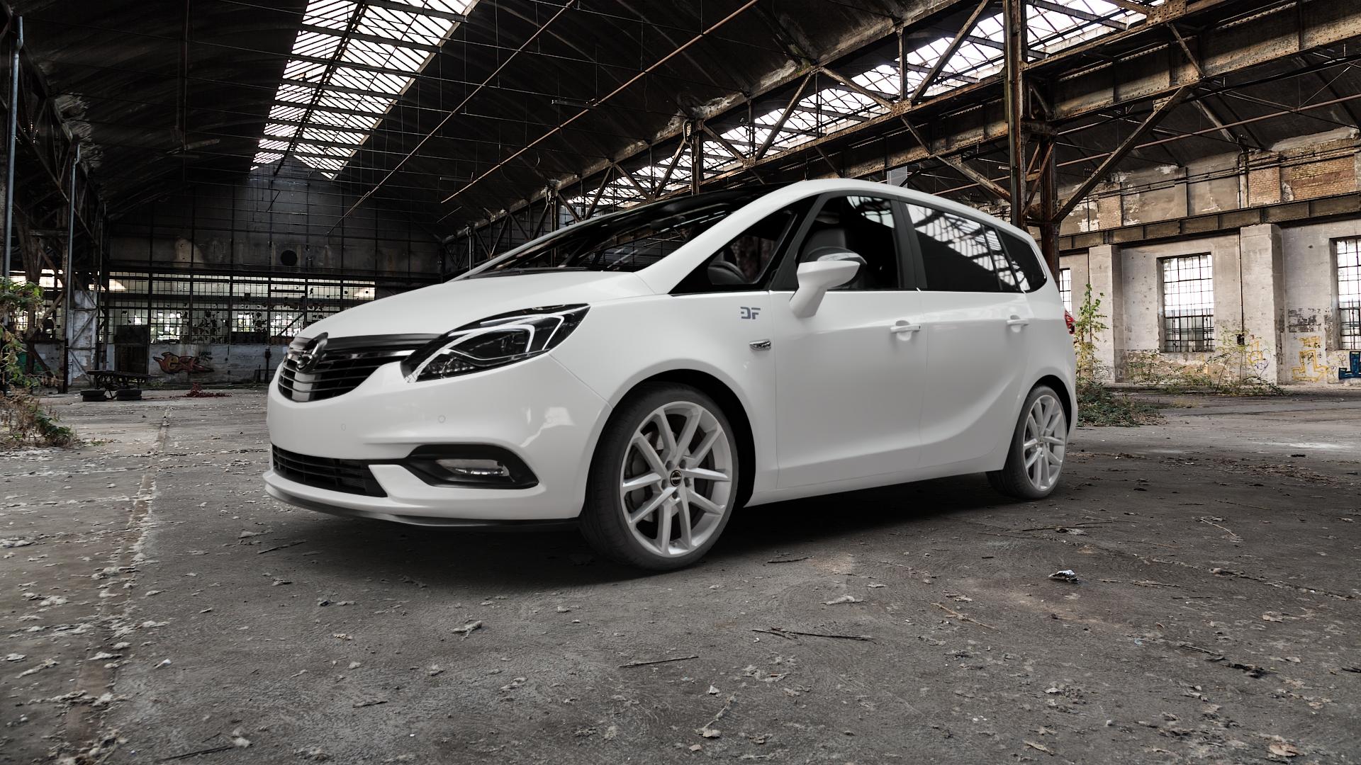 Borbet N crystal silver Felge mit Reifen silber in 19Zoll Winterfelge Alufelge auf weissem Opel Zafira C Tourer Facelift ⬇️ mit 15mm Tieferlegung ⬇️ Old Industrial Hall_max5000mm_2022 Frontansicht_1