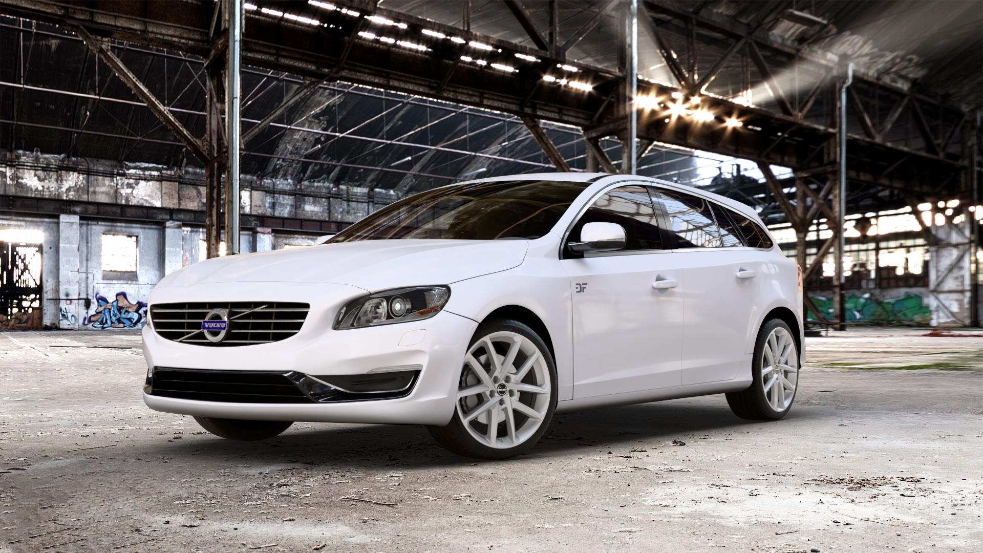 Borbet N crystal silver Felge mit Reifen silber in 19Zoll Winterfelge Alufelge auf weissem Volvo V60 Typ G ⬇️ mit 15mm Tieferlegung ⬇️ Old Industrial Hall_max_5300mm_2024 Frontansicht_1