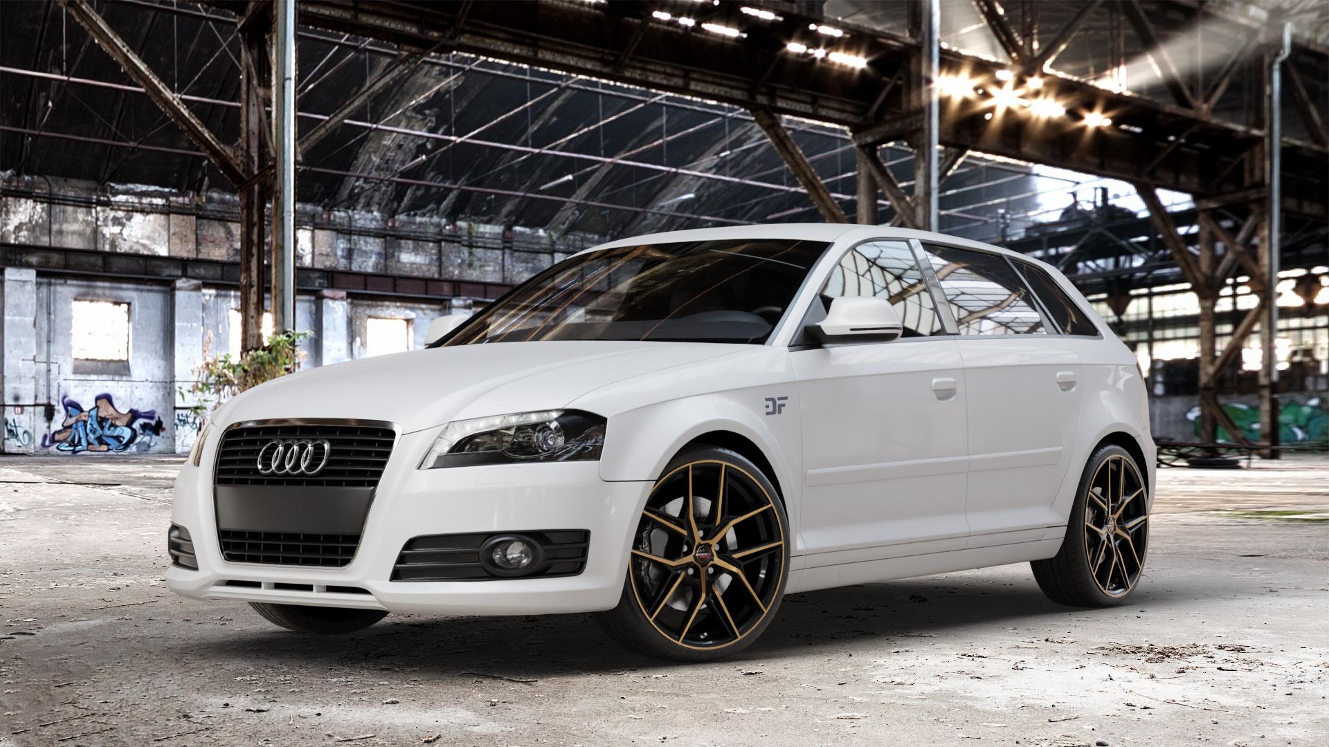 Borbet QX black bronze matt Felge mit Reifen schwarz in 19Zoll Alufelge auf weissem Audi A3 Typ 8P (Sportback) 1,6l 75kW (102 PS) 2,0l FSI 110kW (150 1,9l TDI 77kW (105 103kW (140 TFSI 147kW (200 85kW (116 100kW (136 1,8l 118kW (160 125kW (170 1 ⬇️ mit 15mm Tieferlegung ⬇️ Old Industrial Hall_max_4400mm_2024 Frontansicht_1