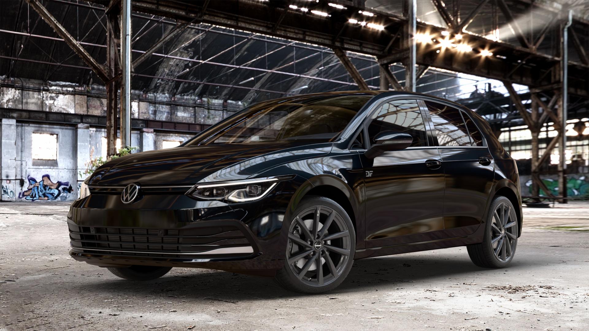 Borbet V mistral anthracite glossy Felge mit Reifen grau in 18Zoll Winterfelge Alufelge auf metallic schwarzem Volkswagen (VW) Golf 8 1,5l TSI 96kW (131 PS) 110kW (150 2,0l TDI 85kW (116 Mild-Hybrid 1,0l 81kW (110 66kW (90 1,4l Hybrid TGI 4Motion 140kW (190 ⬇️ mit 15mm Tieferlegung ⬇️ Old Industrial Hall_max_4400mm_2024 Frontansicht_1