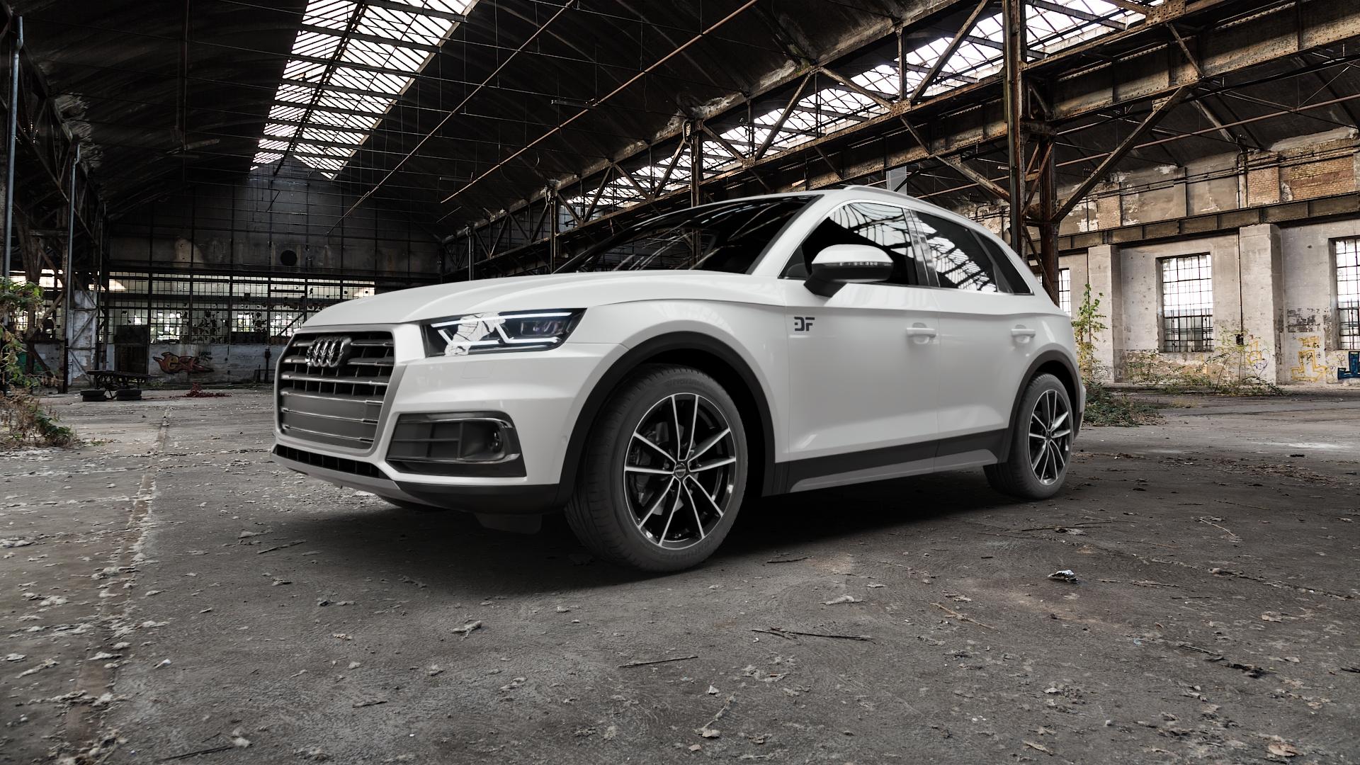 Borbet W black polished glossy Felge mit Reifen schwarz in 19Zoll Alufelge auf weissem Audi Q5 II Typ FY ⬇️ mit 15mm Tieferlegung ⬇️ Old Industrial Hall_max5000mm_2022 Frontansicht_1