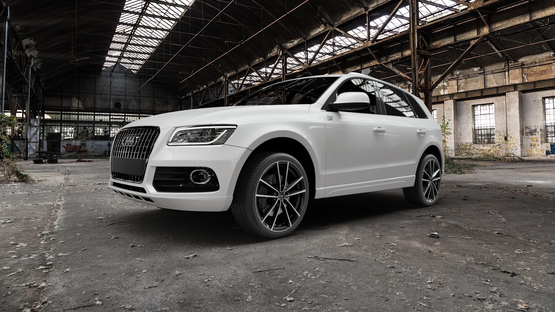 Borbet W black polished glossy Felge mit Reifen schwarz in 21Zoll Alufelge auf weissem Audi Q5 I Typ 8R 8R1 8R2 Facelift ⬇️ mit 15mm Tieferlegung ⬇️ Old Industrial Hall_max5000mm_2022 Frontansicht_1
