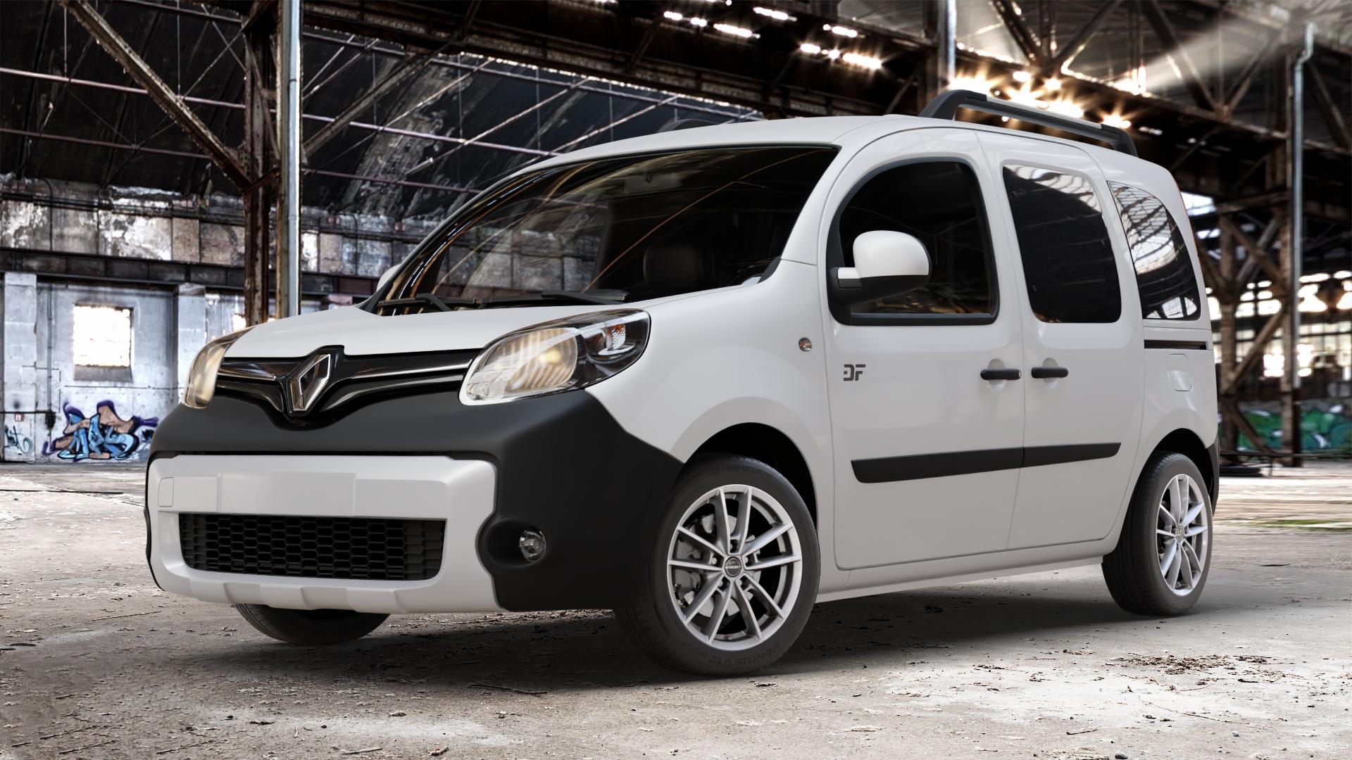 Borbet W crystal silver Felge mit Reifen silber in 16Zoll Winterfelge Alufelge auf weissem Renault Kangoo II Typ W Rapid FW BeBop Facelift (13->) Maxi ⬇️ mit 15mm Tieferlegung ⬇️ Old Industrial Hall_max_4400mm_2024 Frontansicht_1