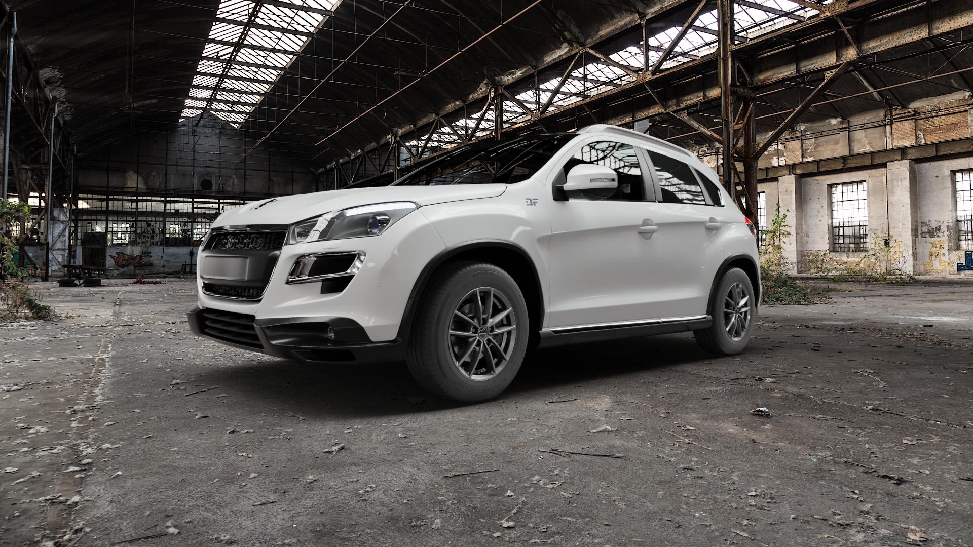 Borbet W mistral anthracite glossy Felge mit Reifen grau in 16Zoll Winterfelge Alufelge auf weissem Peugeot 4008 ⬇️ mit 15mm Tieferlegung ⬇️ Old Industrial Hall_max5000mm_2022 Frontansicht_1