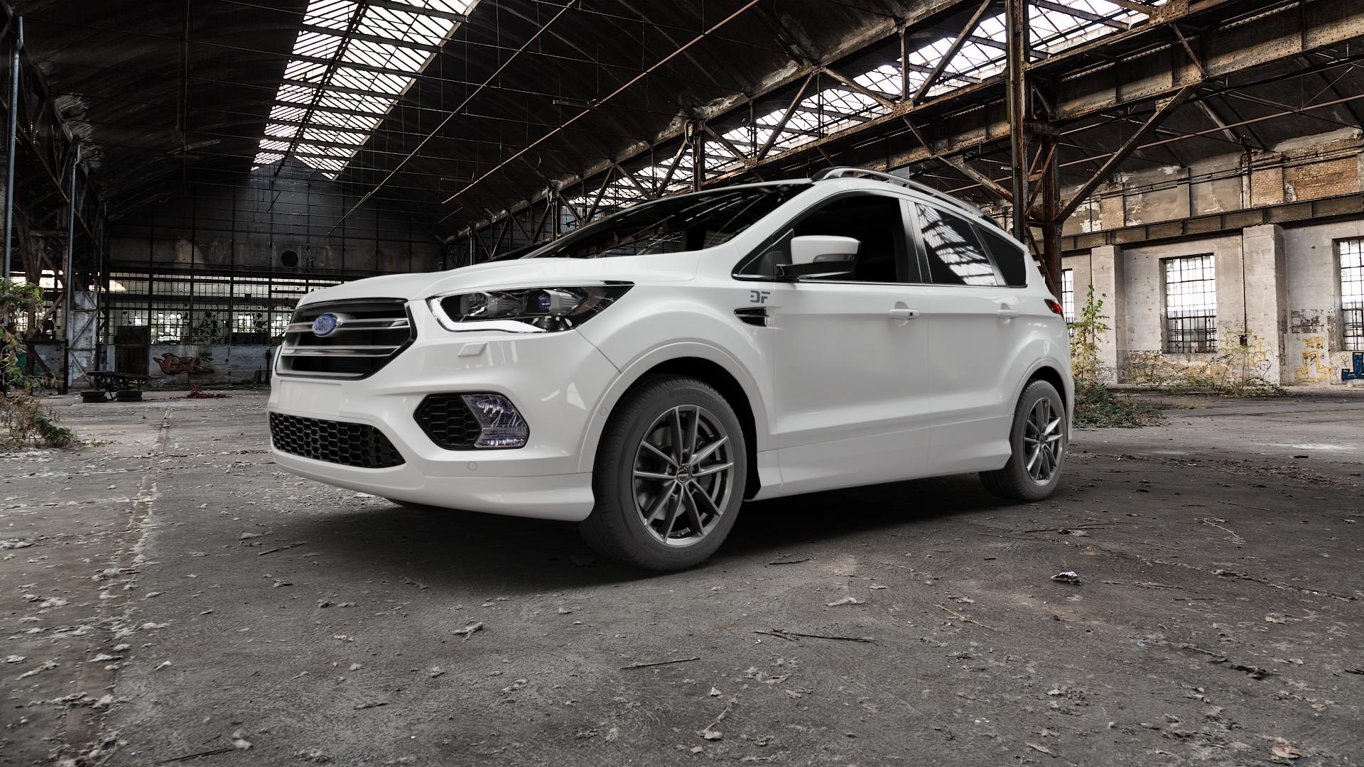 Borbet W mistral anthracite glossy Felge mit Reifen grau in 17Zoll Winterfelge Alufelge auf weissem Ford Kuga II Facelift (15->) (17->) ⬇️ mit 15mm Tieferlegung ⬇️ Old Industrial Hall_max5000mm_2022 Frontansicht_1