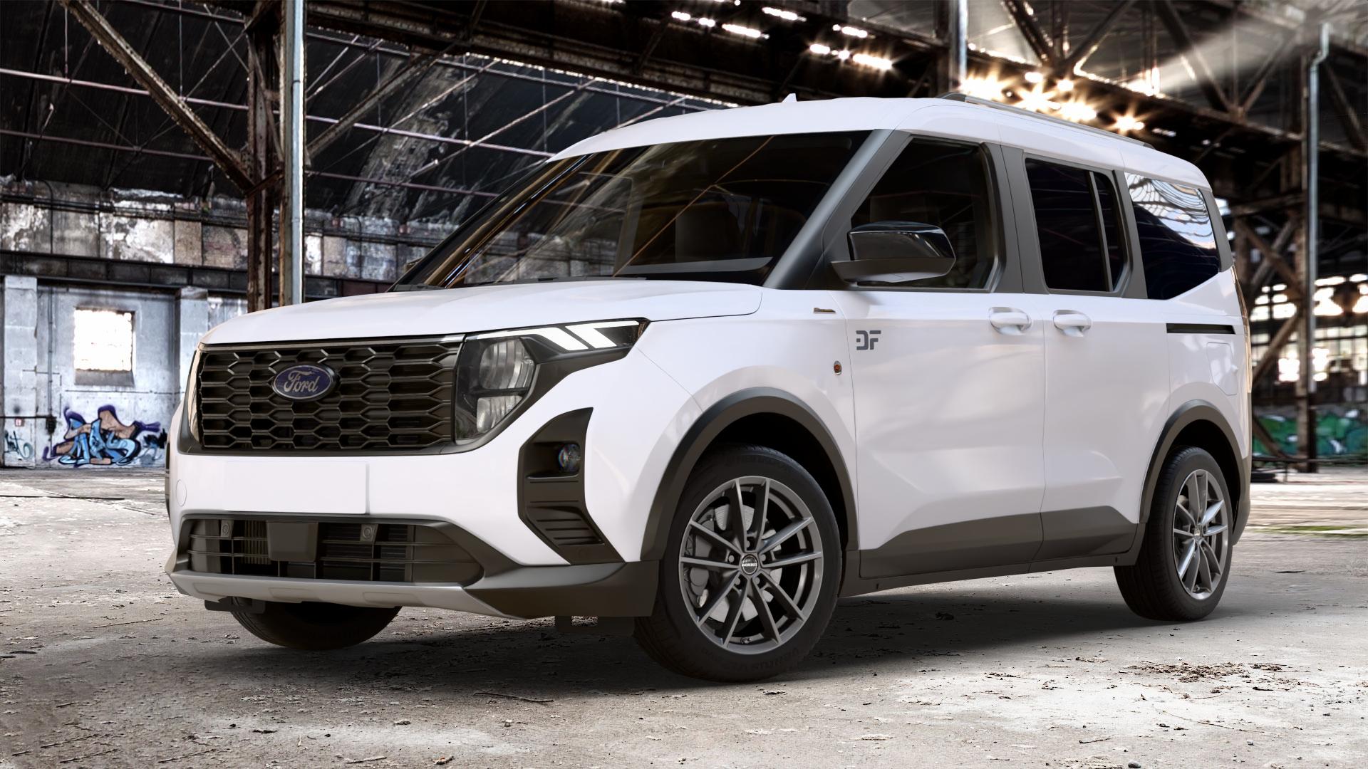 Borbet W mistral anthracite glossy Felge mit Reifen grau in 17Zoll Winterfelge Alufelge auf weissem Ford Tourneo Courier Typ N3P 1,0l EcoBoost 92kW (125 PS) 74kW (101 1,5l EcoBlue 73kW (99 ⬇️ mit 15mm Tieferlegung ⬇️ Old Industrial Hall_max_4400mm_2024 Frontansicht_1