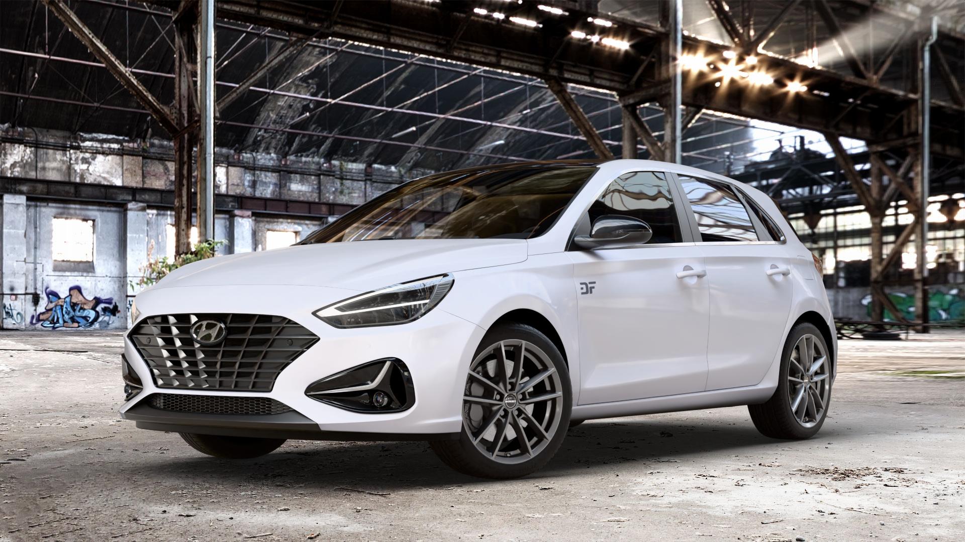 Borbet W mistral anthracite glossy Felge mit Reifen grau in 17Zoll Winterfelge Alufelge auf weissem Hyundai i30 Typ PDE Facelift 1,0l T-GDI 88kW Mild-Hybrid (120 PS) 1,5l 117kW (159 81kW (110 1,6l CRDi 85kW (116 100kW (136 II ⬇️ mit 15mm Tieferlegung ⬇️ Old Industrial Hall_max_4400mm_2024 Frontansicht_1