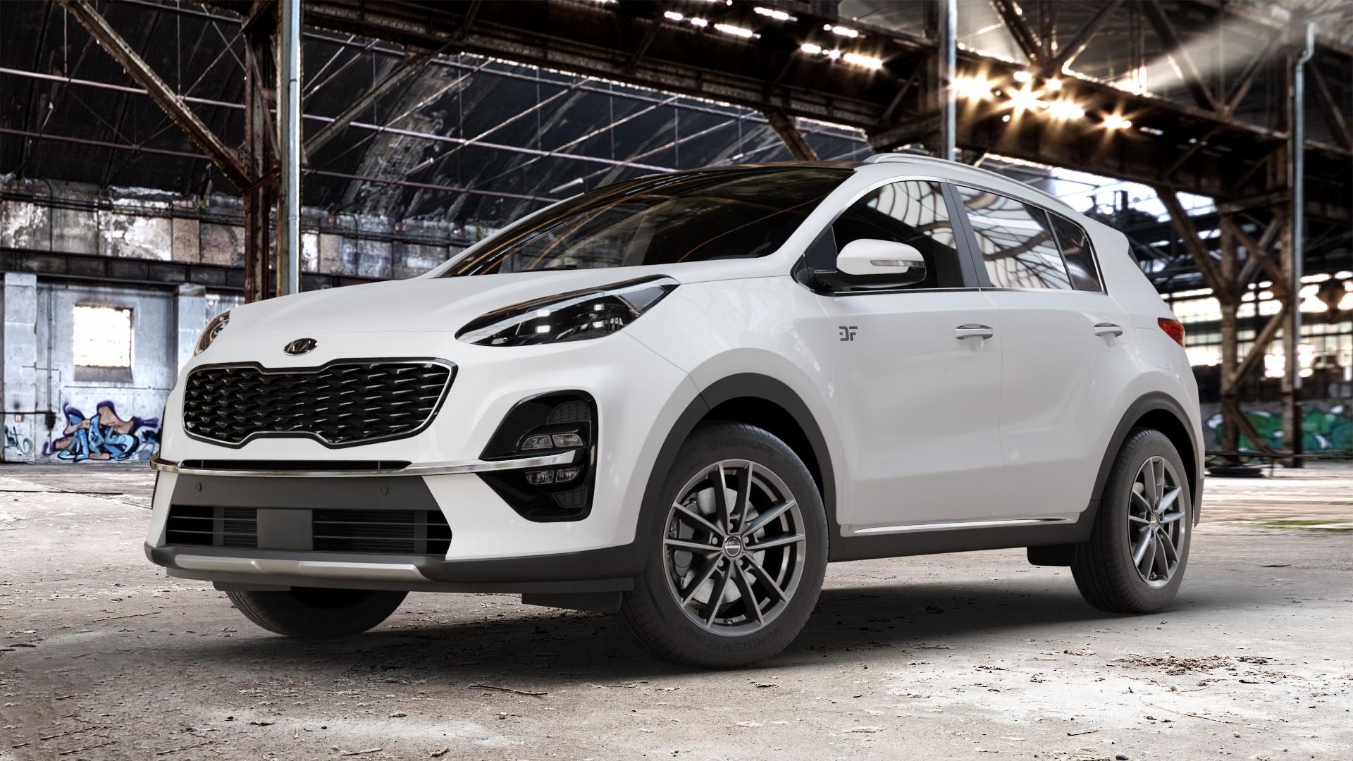Borbet W mistral anthracite glossy Felge mit Reifen grau in 17Zoll Winterfelge Alufelge auf weissem Kia Sportage IV Typ QLE Facelift QL ⬇️ mit 15mm Tieferlegung ⬇️ Old Industrial Hall_max_4400mm_2024 Frontansicht_1