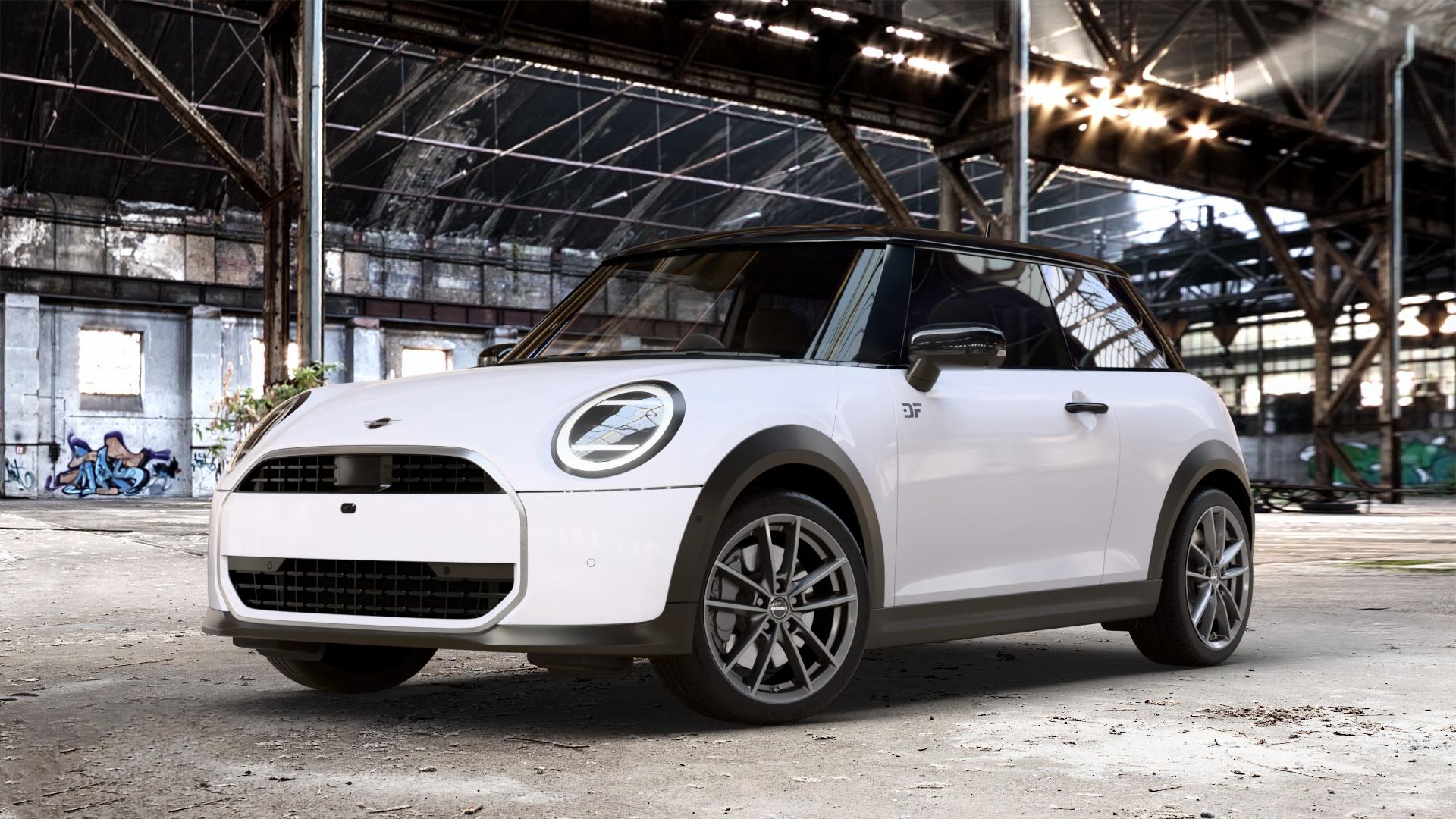 Borbet W mistral anthracite glossy Felge mit Reifen grau in 17Zoll Winterfelge Alufelge auf weissem Mini F66 Typ FM6 (3-Türer Limousine) 1,5l Cooper C 100kW (136 PS) 115kW (156 2,0l S 150kW (204 JCW 170kW (231 ⬇️ mit 15mm Tieferlegung ⬇️ Old Industrial Hall_max_4400mm_2024 Frontansicht_1