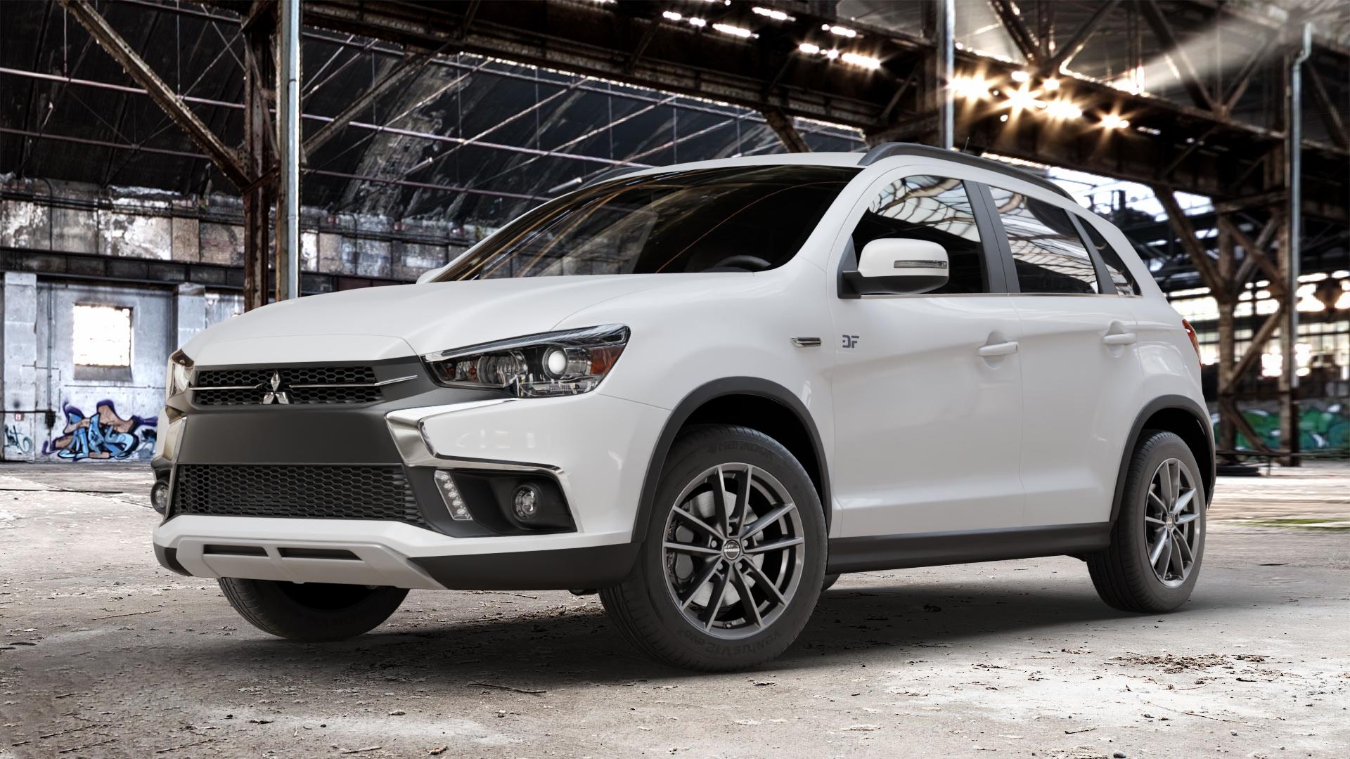 Borbet W mistral anthracite glossy Felge mit Reifen grau in 17Zoll Winterfelge Alufelge auf weissem Mitsubishi ASX Typ GA0 Facelift 16-> ⬇️ mit 15mm Tieferlegung ⬇️ Old Industrial Hall_max_4400mm_2024 Frontansicht_1