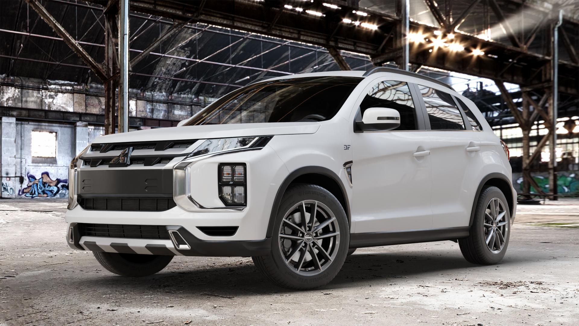 Borbet W mistral anthracite glossy Felge mit Reifen grau in 17Zoll Winterfelge Alufelge auf weissem Mitsubishi ASX Typ GA0 Facelift 19-> ⬇️ mit 15mm Tieferlegung ⬇️ Old Industrial Hall_max_4400mm_2024 Frontansicht_1