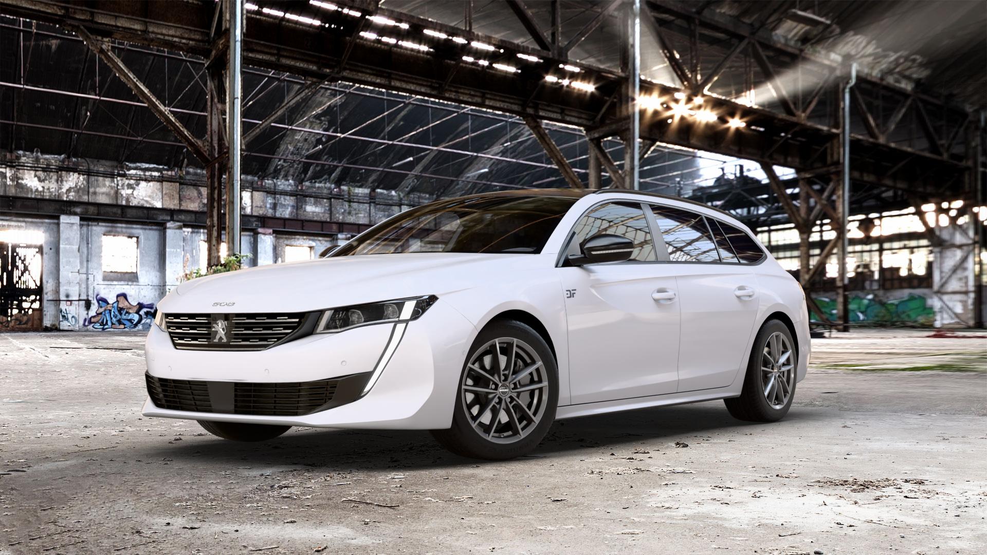 Borbet W mistral anthracite glossy Felge mit Reifen grau in 17Zoll Winterfelge Alufelge auf weissem Peugeot 508 Typ F SW ⬇️ mit 15mm Tieferlegung ⬇️ Old Industrial Hall_max_5300mm_2024 Frontansicht_1