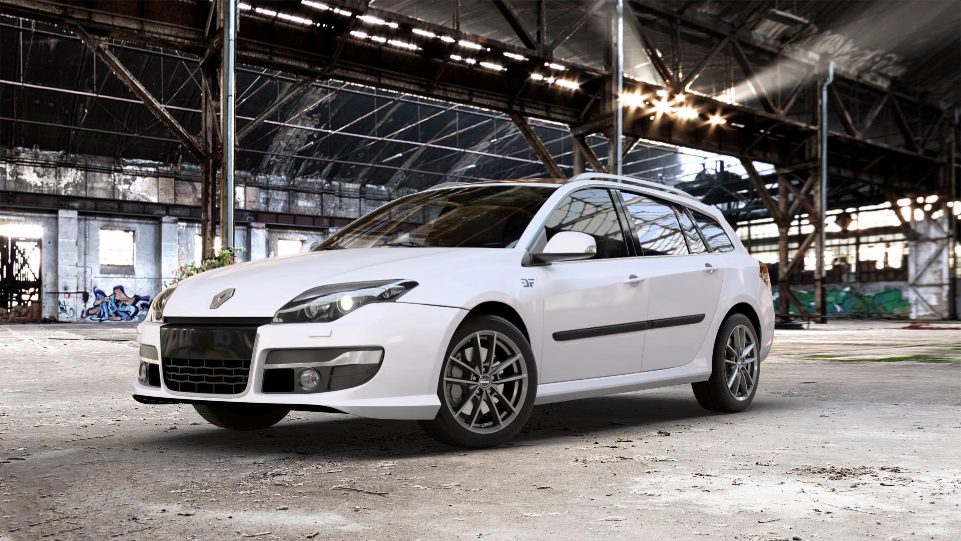 Borbet W mistral anthracite glossy Felge mit Reifen grau in 17Zoll Winterfelge Alufelge auf weissem Renault Laguna III Grandtour Typ T ⬇️ mit 15mm Tieferlegung ⬇️ Old Industrial Hall_max_5300mm_2024 Frontansicht_1