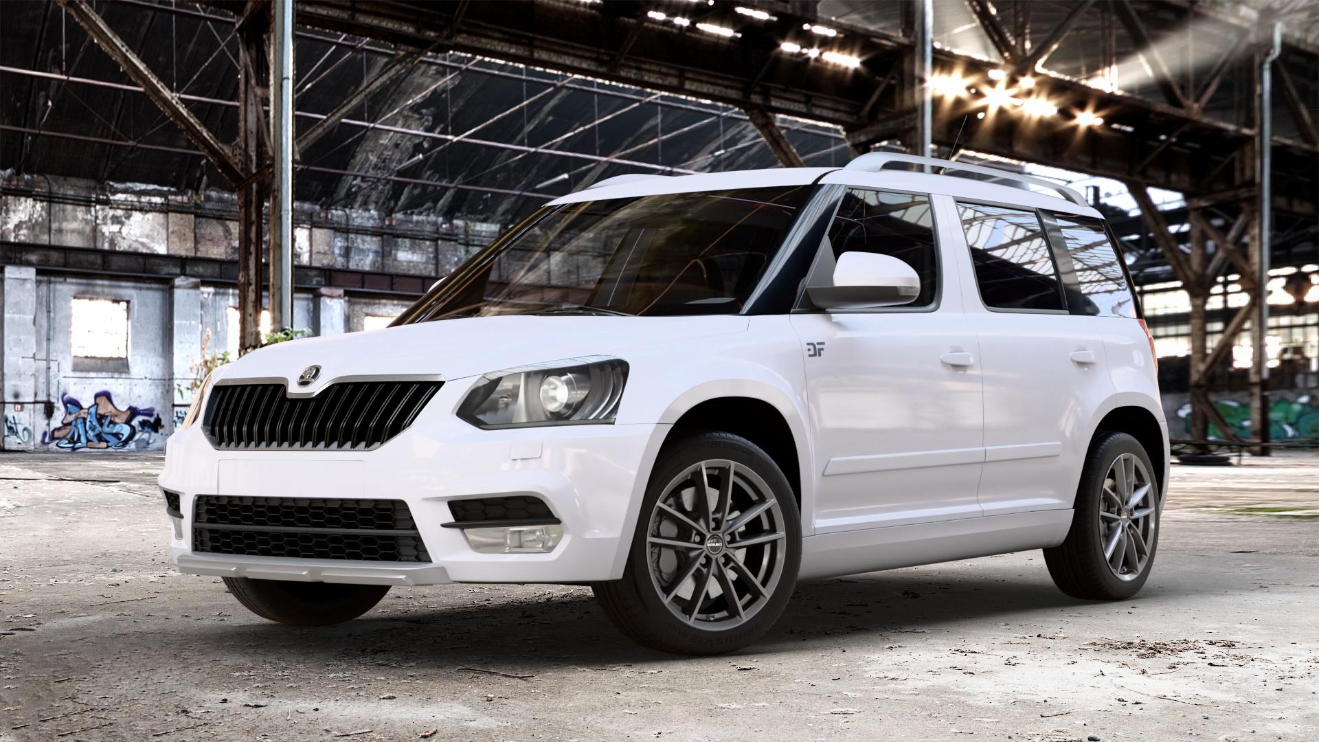 Borbet W mistral anthracite glossy Felge mit Reifen grau in 17Zoll Winterfelge Alufelge auf weissem Skoda Yeti 2,0l TDI 81kW 4WD (110 PS) 1,2l TSI 1,4l 92kW (125 110kW (150 ⬇️ mit 15mm Tieferlegung ⬇️ Old Industrial Hall_max_4400mm_2024 Frontansicht_1