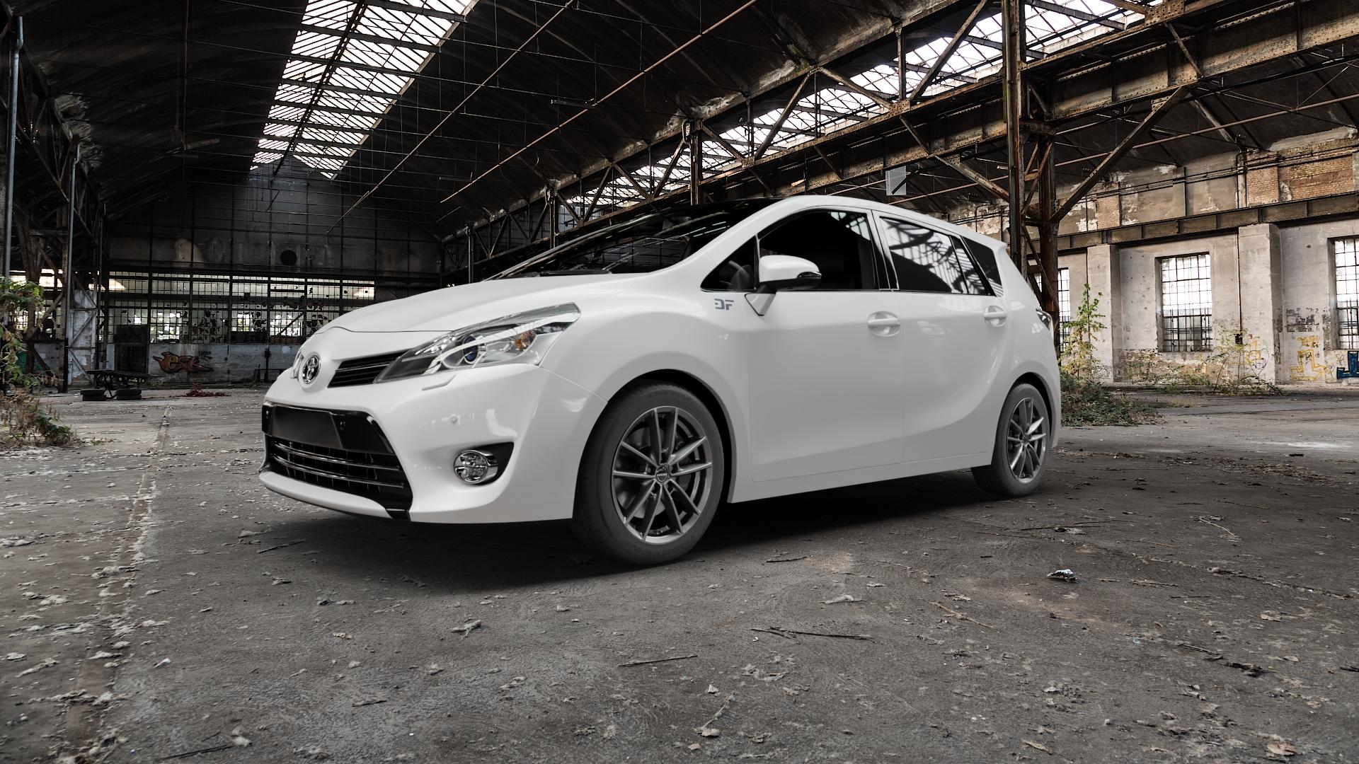 Borbet W mistral anthracite glossy Felge mit Reifen grau in 17Zoll Winterfelge Alufelge auf weissem Toyota Verso Typ AR2 Facelift ⬇️ mit 15mm Tieferlegung ⬇️ Old Industrial Hall_max5000mm_2022 Frontansicht_1