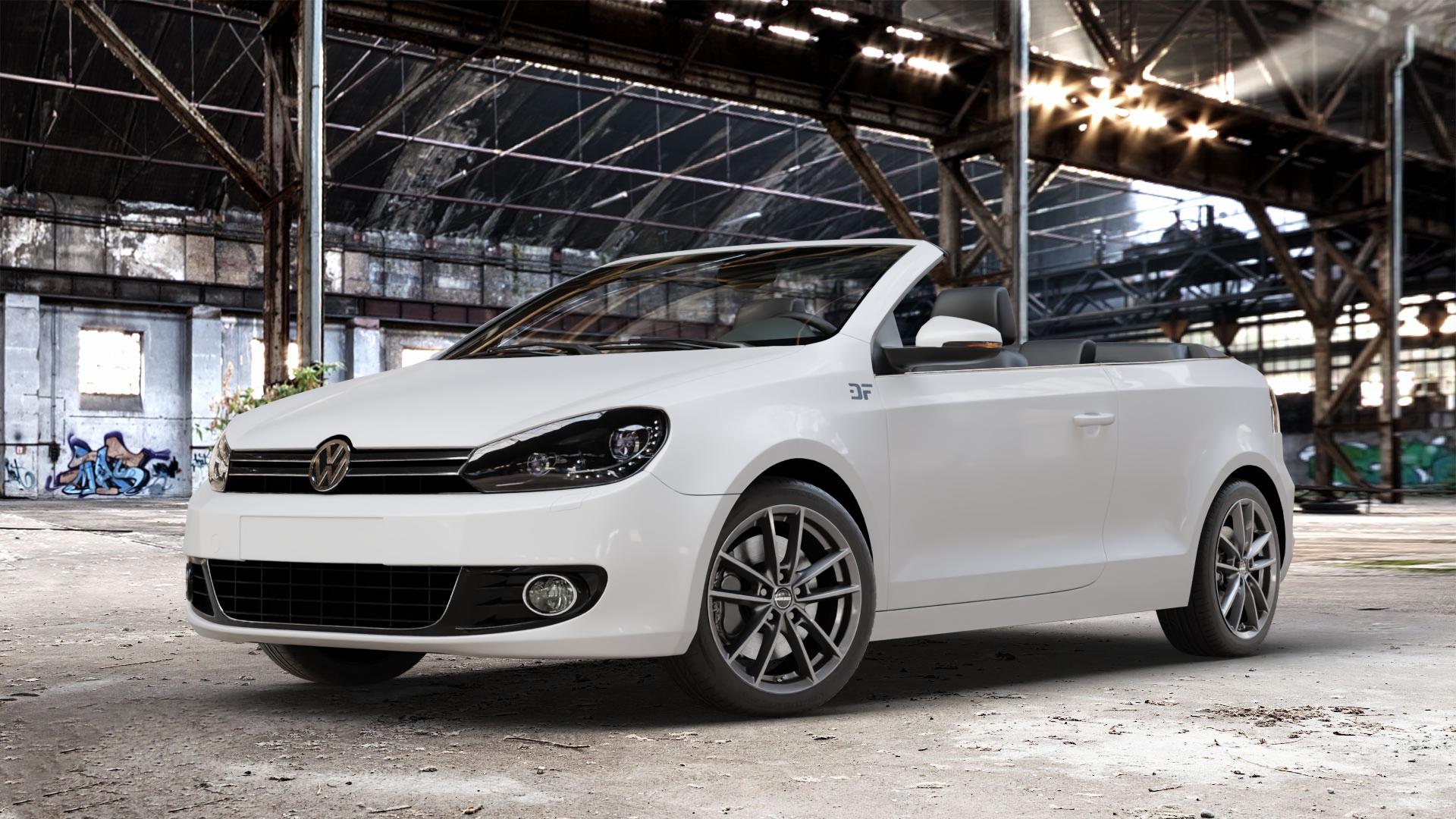 Borbet W mistral anthracite glossy Felge mit Reifen grau in 17Zoll Winterfelge Alufelge auf weissem Volkswagen (VW) Golf 6 Cabrio ⬇️ mit 15mm Tieferlegung ⬇️ Old Industrial Hall_max_4400mm_2024 Frontansicht_1