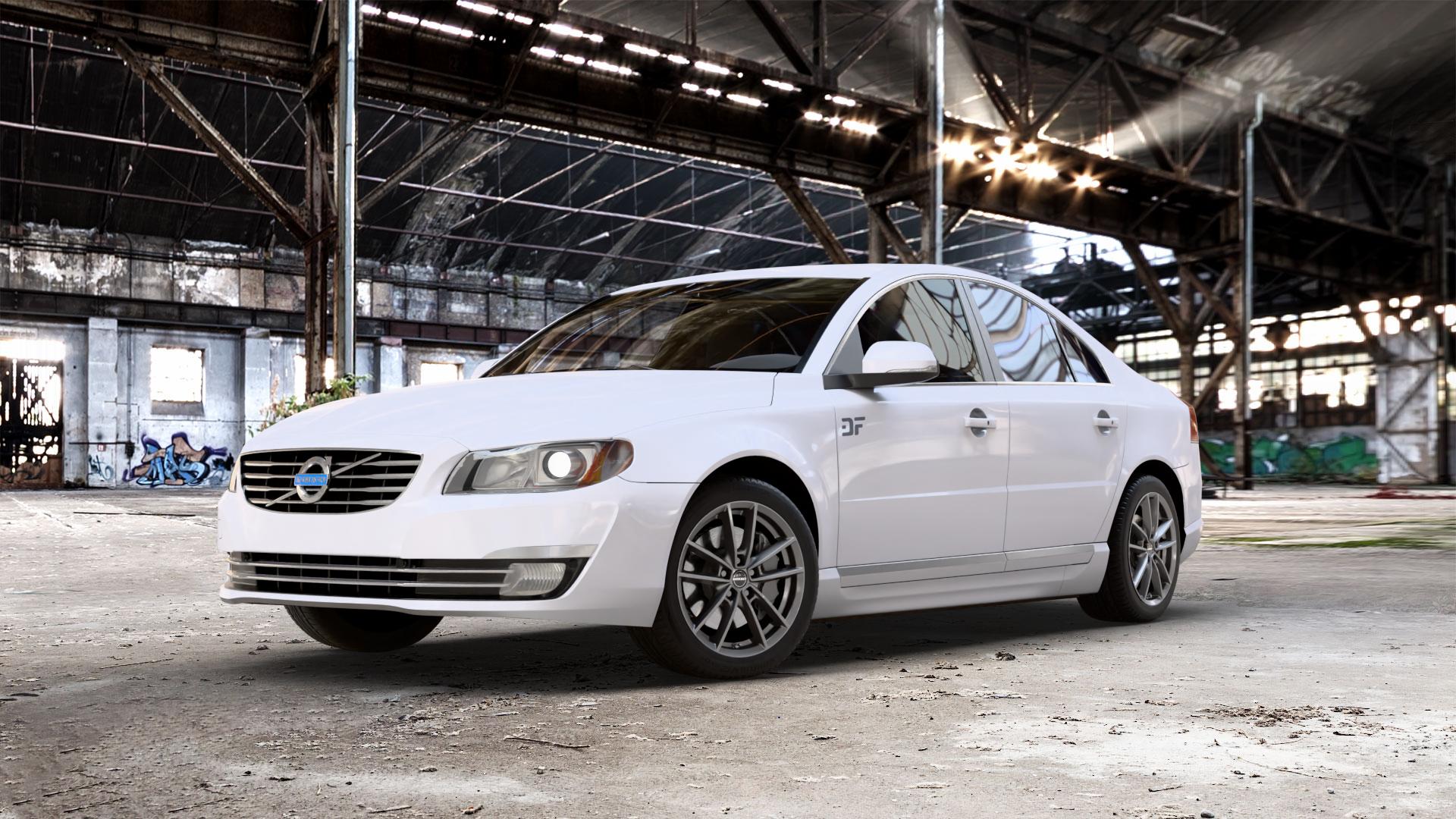 Borbet W mistral anthracite glossy Felge mit Reifen grau in 17Zoll Winterfelge Alufelge auf weissem Volvo S80 II Typ A ⬇️ mit 15mm Tieferlegung ⬇️ Old Industrial Hall_max_5300mm_2024 Frontansicht_1