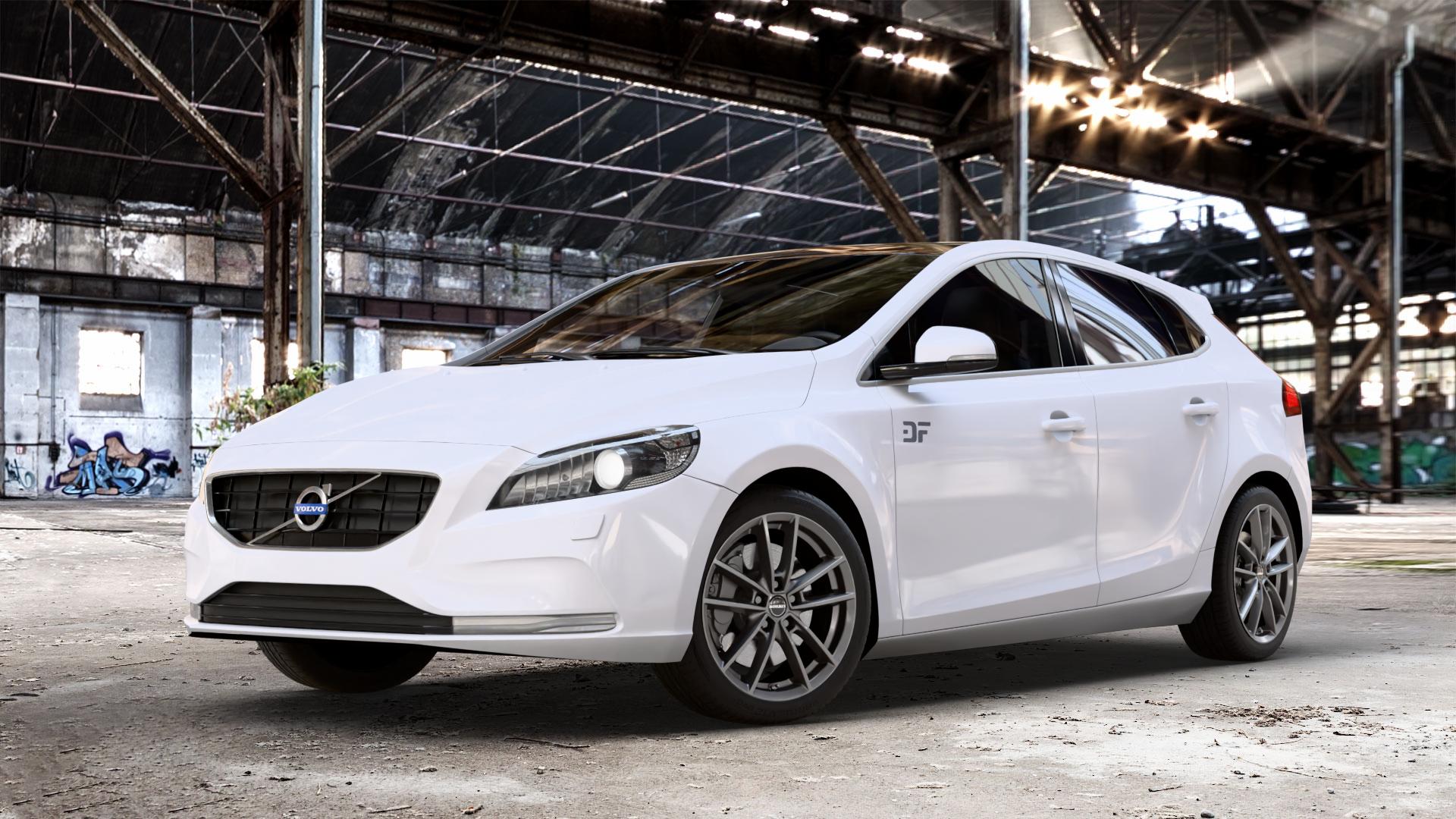 Borbet W mistral anthracite glossy Felge mit Reifen grau in 17Zoll Winterfelge Alufelge auf weissem Volvo V40 II Typ M ⬇️ mit 15mm Tieferlegung ⬇️ Old Industrial Hall_max_4400mm_2024 Frontansicht_1