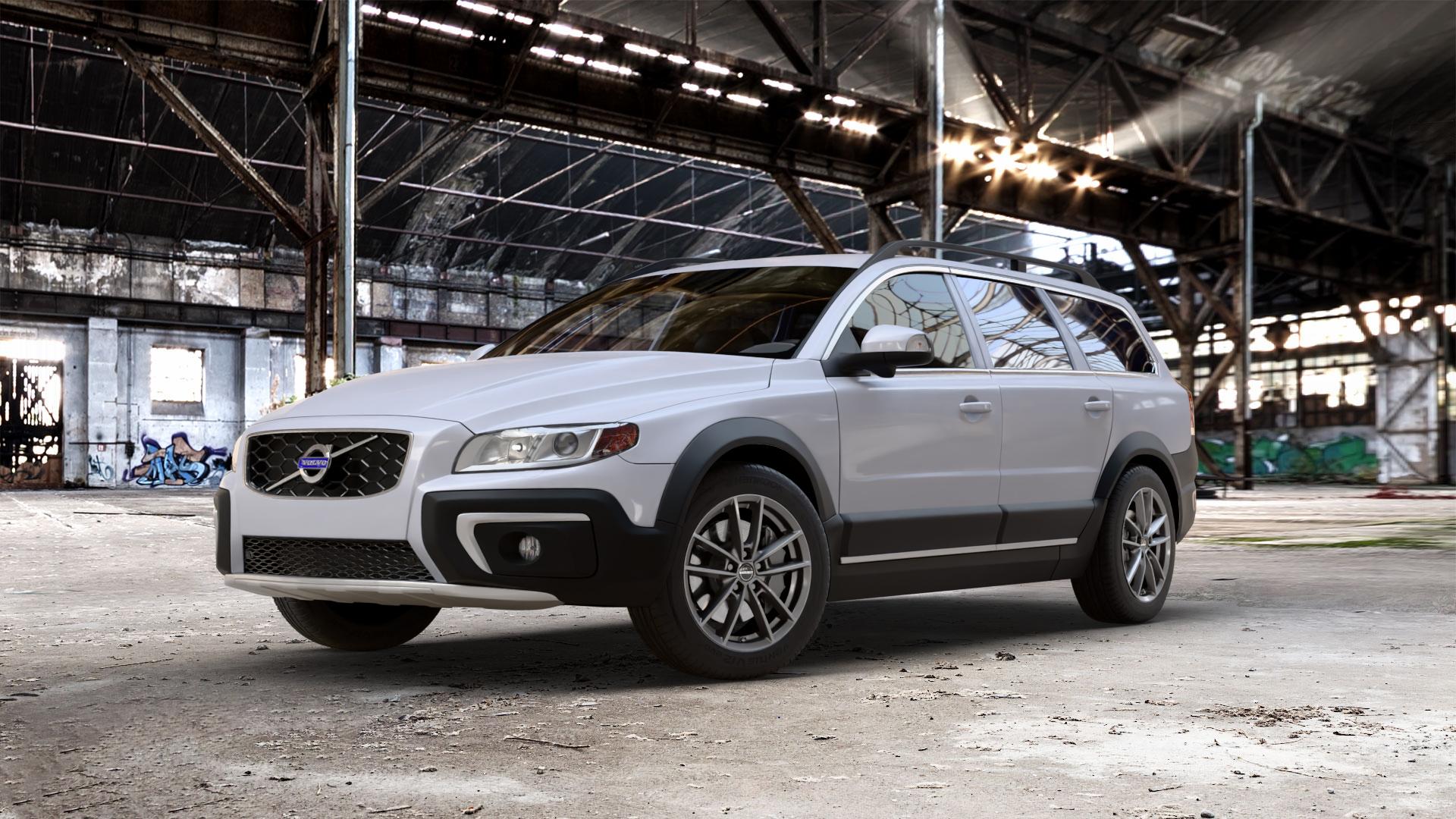 Borbet W mistral anthracite glossy Felge mit Reifen grau in 17Zoll Winterfelge Alufelge auf weissem Volvo XC70 II Typ B ⬇️ mit 15mm Tieferlegung ⬇️ Old Industrial Hall_max_5300mm_2024 Frontansicht_1