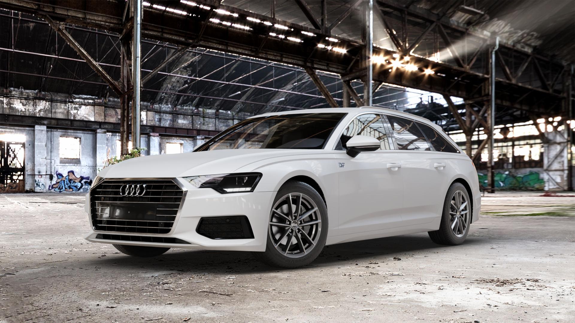 Borbet W mistral anthracite glossy Felge mit Reifen grau in 18Zoll Winterfelge Alufelge auf weissem Audi A6 Typ F2/C8 (Avant) ⬇️ mit 15mm Tieferlegung ⬇️ Old Industrial Hall_max_5300mm_2024 Frontansicht_1