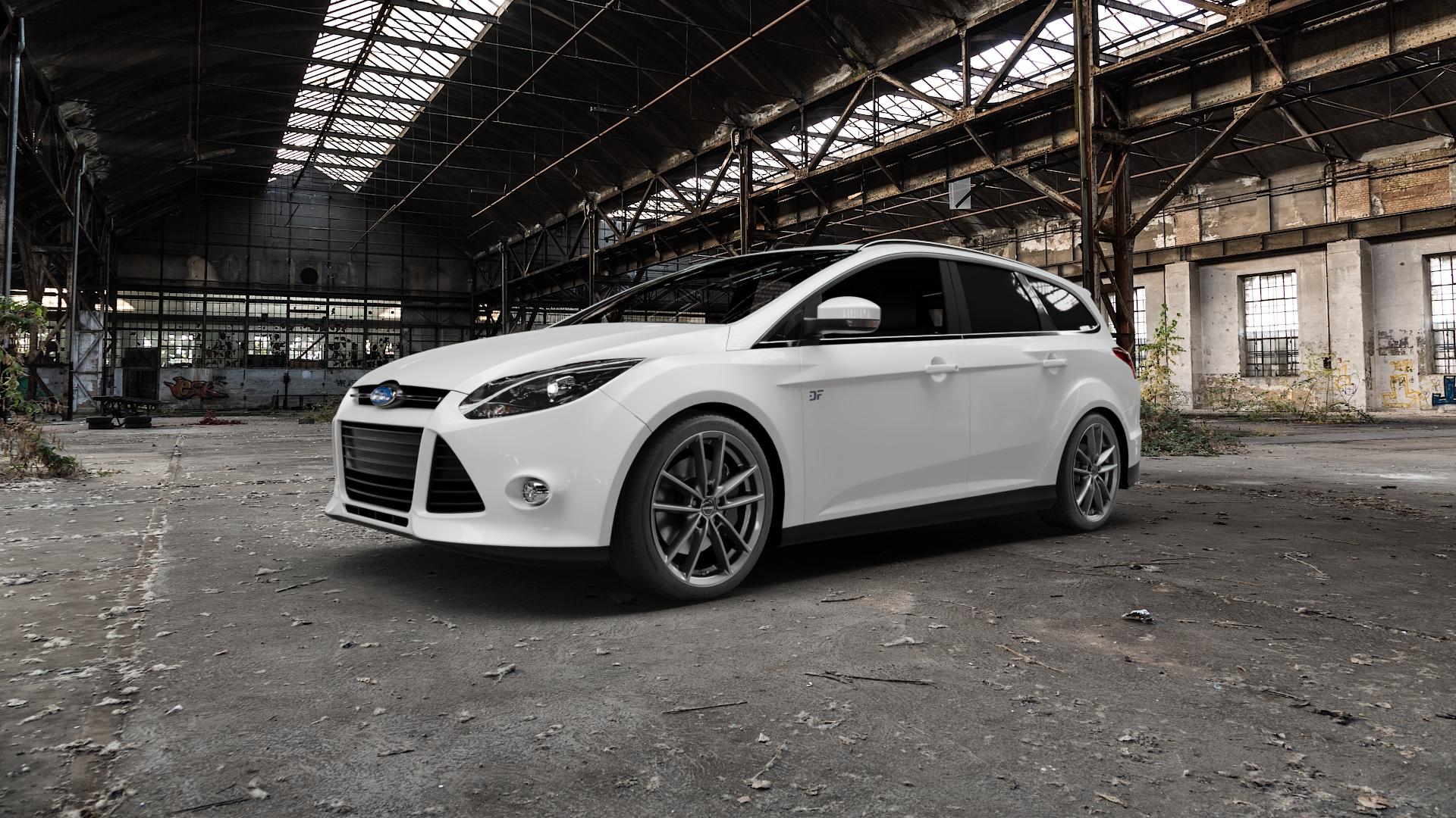 Borbet W mistral anthracite glossy Felge mit Reifen grau in 18Zoll Winterfelge Alufelge auf weissem Ford Focus III Typ DYB (Turnier) ⬇️ mit 15mm Tieferlegung ⬇️ Old Industrial Hall_max5000mm_2022 Frontansicht_1