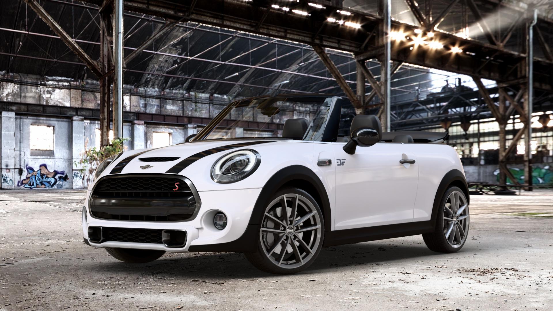 Borbet W mistral anthracite glossy Felge mit Reifen grau in 18Zoll Winterfelge Alufelge auf weissem Mini F57 Typ UKL-L (Cabriolet) 2,0l Cooper S 141kW (192 PS) SD 125kW (170 JCW 170kW (231 FMCA 155kW (211 120kW (163 Facelift ⬇️ mit 15mm Tieferlegung ⬇️ Old Industrial Hall_max_4400mm_2024 Frontansicht_1