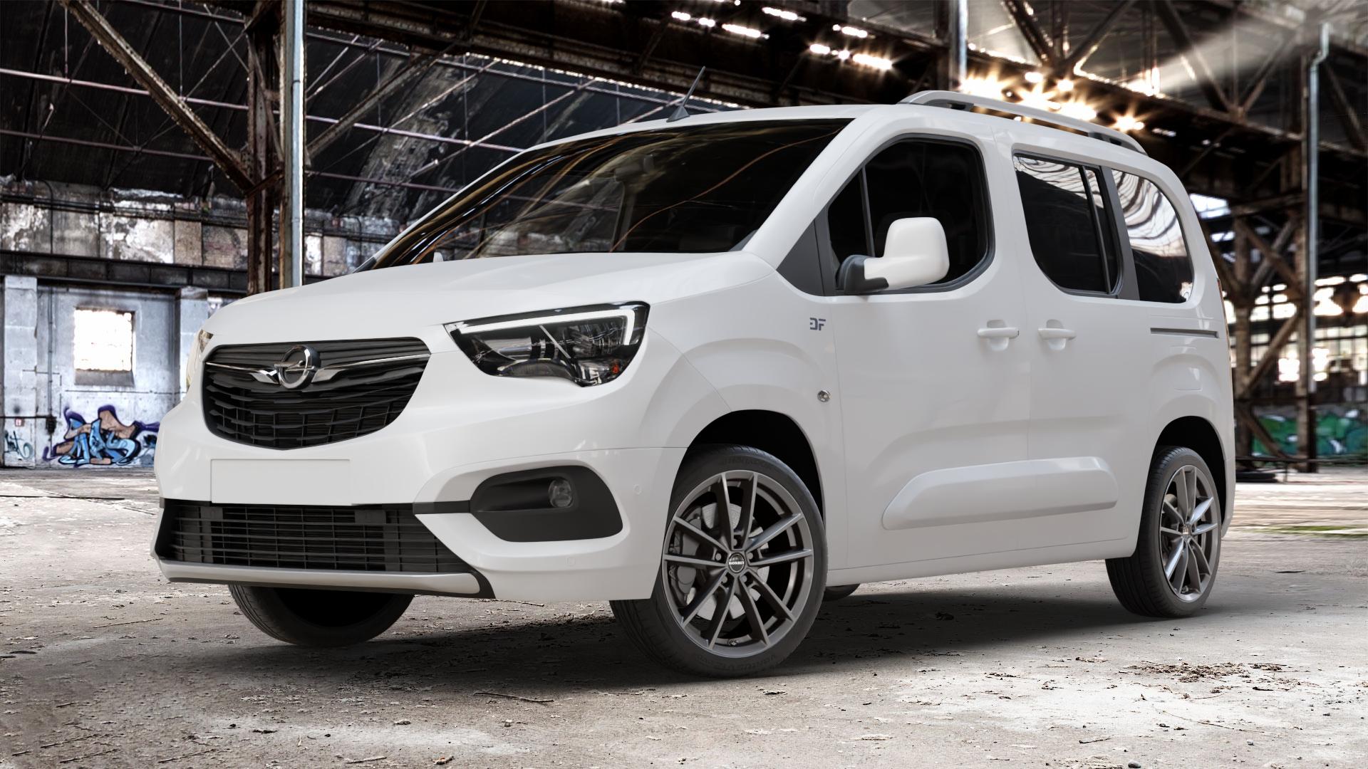 Borbet W mistral anthracite glossy Felge mit Reifen grau in 18Zoll Winterfelge Alufelge auf weissem Opel Combo E Life ⬇️ mit 15mm Tieferlegung ⬇️ Old Industrial Hall_max_4400mm_2024 Frontansicht_1