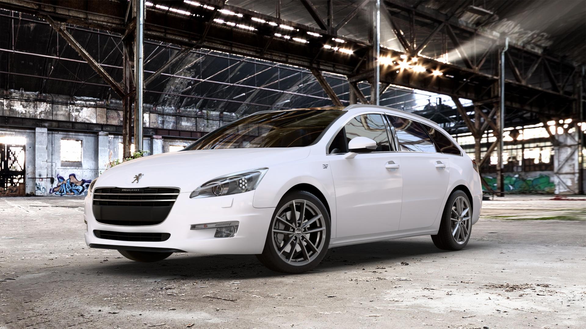 Borbet W mistral anthracite glossy Felge mit Reifen grau in 18Zoll Winterfelge Alufelge auf weissem Peugeot 508 Typ 8 SW ⬇️ mit 15mm Tieferlegung ⬇️ Old Industrial Hall_max_5300mm_2024 Frontansicht_1