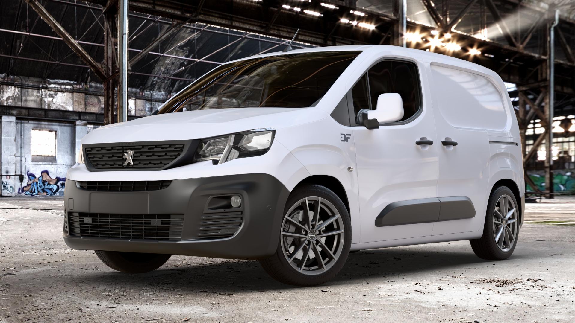 Borbet W mistral anthracite glossy Felge mit Reifen grau in 18Zoll Winterfelge Alufelge auf weissem Peugeot Partner III Typ E 1,5l HDi 96kW (131 PS) 75kW (102 1,2l PureTech 81kW (110 56kW (76 1,6l 55kW (75 73kW (99 0,0l e-Partner 57kW (77 ⬇️ mit 15mm Tieferlegung ⬇️ Old Industrial Hall_max_4400mm_2024 Frontansicht_1