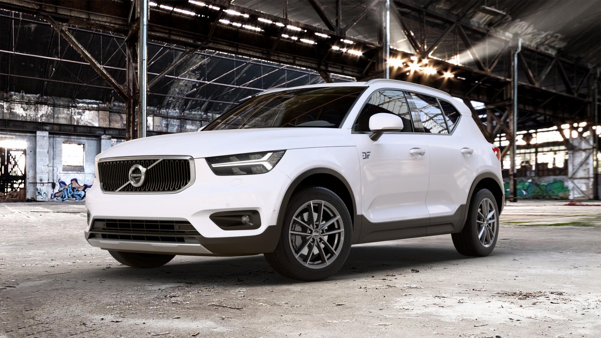 Borbet W mistral anthracite glossy Felge mit Reifen grau in 18Zoll Winterfelge Alufelge auf weissem Volvo XC40 Typ X ⬇️ mit 15mm Tieferlegung ⬇️ Old Industrial Hall_max_5300mm_2024 Frontansicht_1