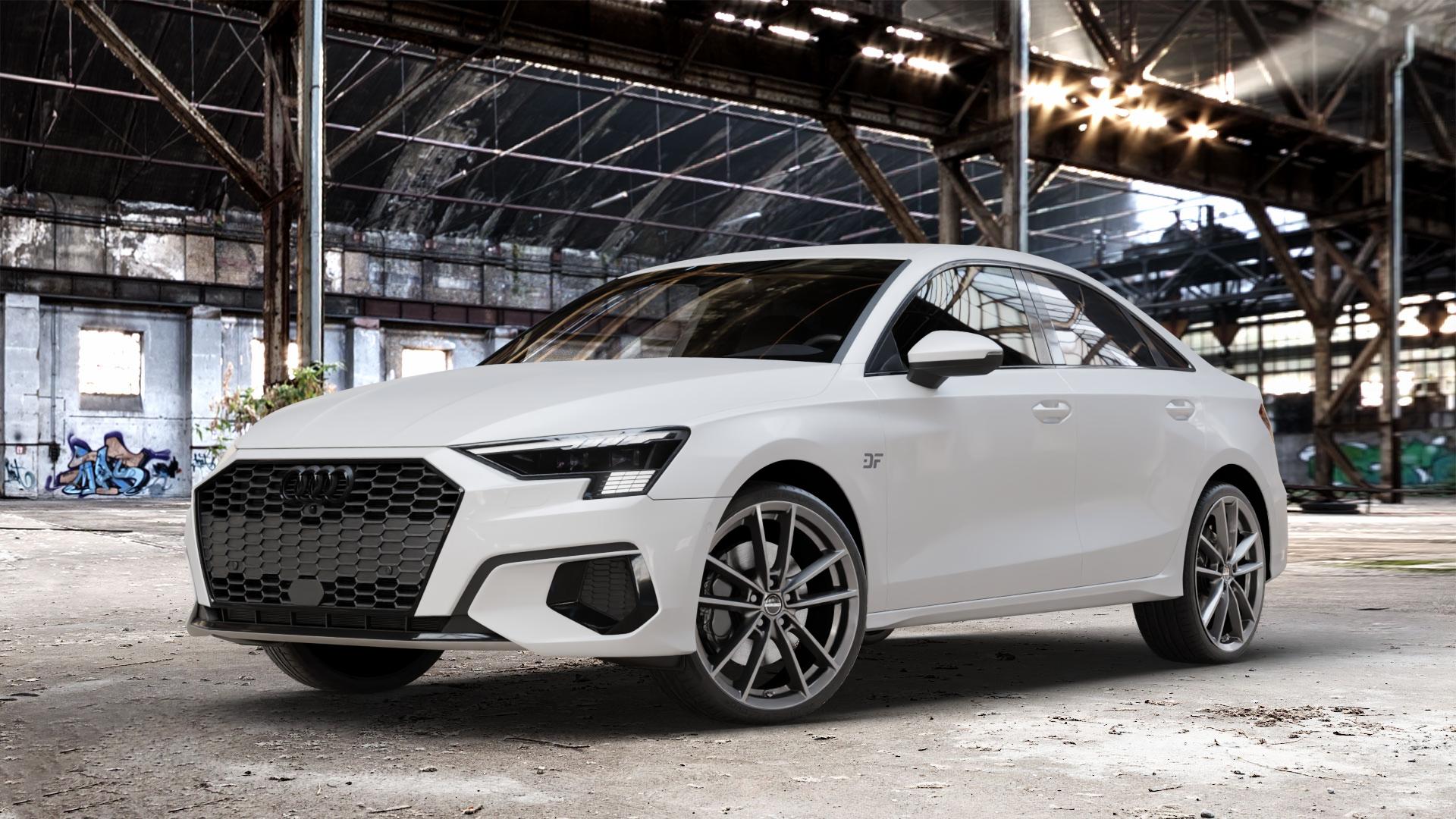 Borbet W mistral anthracite glossy Felge mit Reifen grau in 19Zoll Winterfelge Alufelge auf weissem Audi A3 Typ GY (Limousine) 1,5l 35 TFSI 110kW Mild-Hybrid (150 PS) 2,0l TDI 30 85kW (116 1,0l 81kW (110 40 quattro 147kW (200 140kW (190 ⬇️ mit 15mm Tieferlegung ⬇️ Old Industrial Hall_max_4400mm_2024 Frontansicht_1
