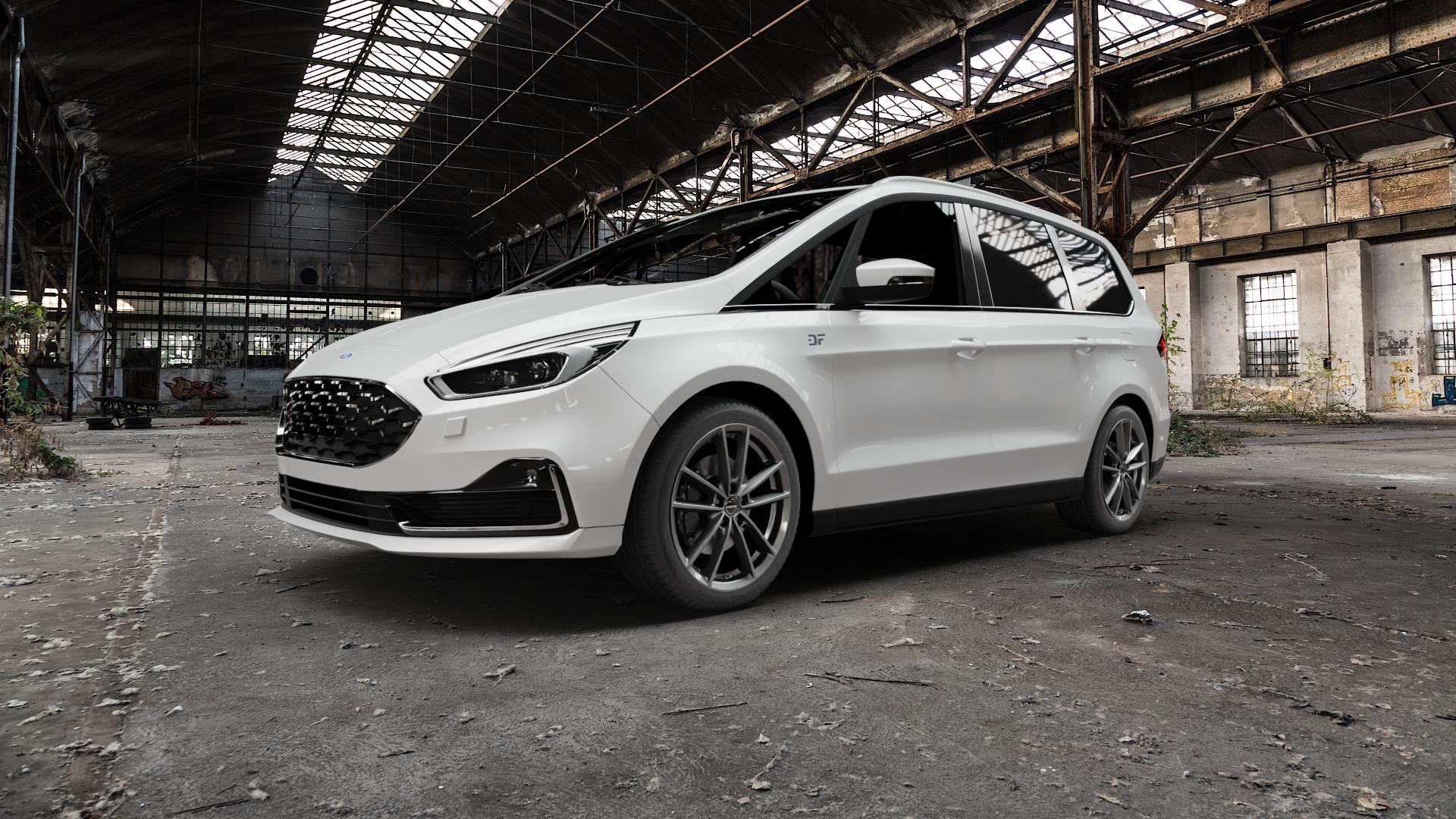 Borbet W mistral anthracite glossy Felge mit Reifen grau in 19Zoll Winterfelge Alufelge auf weissem Ford Galaxy V Typ WAH6 ⬇️ mit 15mm Tieferlegung ⬇️ Old Industrial Hall_max5000mm_2022 Frontansicht_1