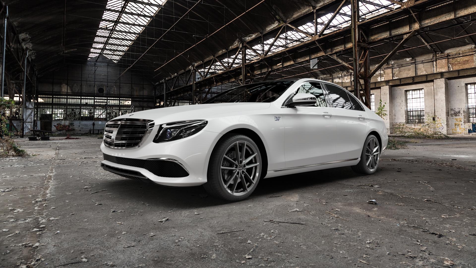 Borbet W mistral anthracite glossy Felge mit Reifen grau in 19Zoll Winterfelge Alufelge auf weissem Mercedes E-Klasse Typ W213 Limousine ⬇️ mit 15mm Tieferlegung ⬇️ Old Industrial Hall_max5000mm_2022 Frontansicht_1