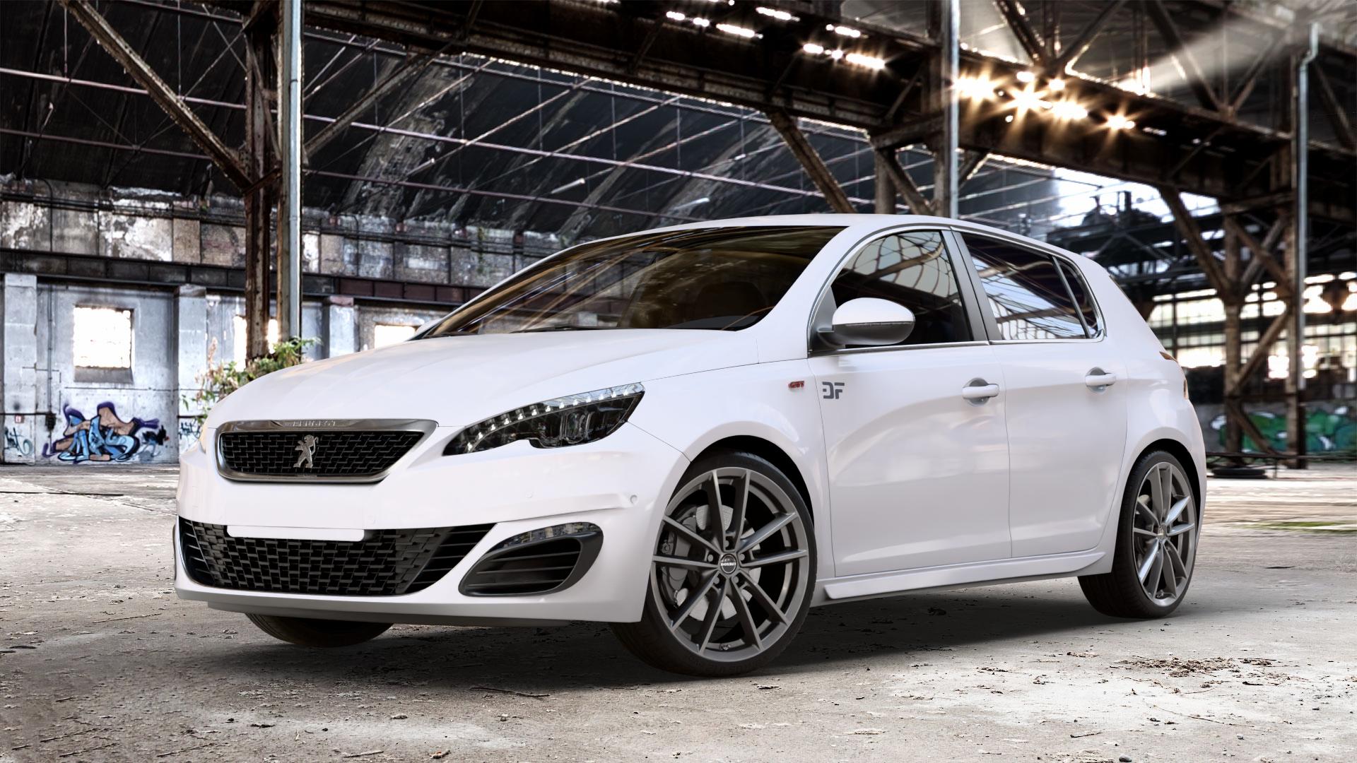 Borbet W mistral anthracite glossy Felge mit Reifen grau in 19Zoll Winterfelge Alufelge auf weissem Peugeot 308 II Typ L Facelift ⬇️ mit 15mm Tieferlegung ⬇️ Old Industrial Hall_max_4400mm_2024 Frontansicht_1