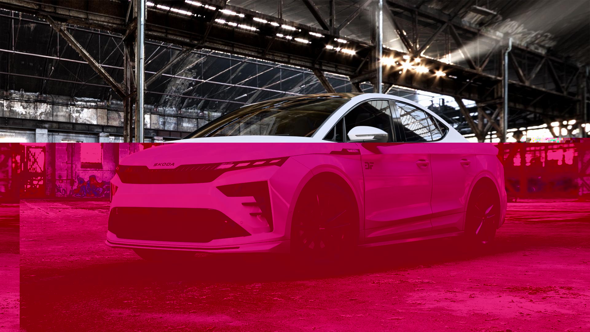 Borbet W mistral anthracite glossy Felge mit Reifen grau in 19Zoll Winterfelge Alufelge auf weissem Skoda Enyaq Coupe iV Typ NY Facelift 0,0l 77kW RS Coupé (105 PS) ⬇️ mit 15mm Tieferlegung ⬇️ Old Industrial Hall_max_5300mm_2024 Frontansicht_1