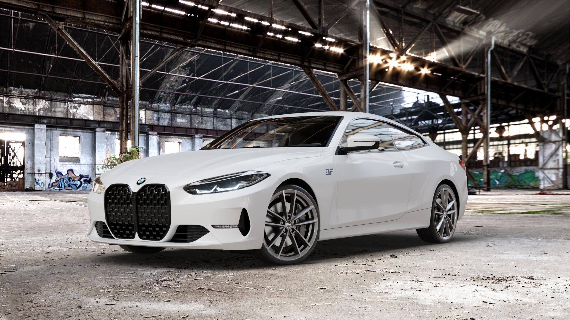 Borbet W mistral anthracite glossy Felge mit Reifen grau in 20Zoll Winterfelge Alufelge auf weissem BMW M4 Typ G82 (Coupe) CSL 4er G22 Coupé (G3C) ⬇️ mit 15mm Tieferlegung ⬇️ Old Industrial Hall_max_5300mm_2024 Frontansicht_1