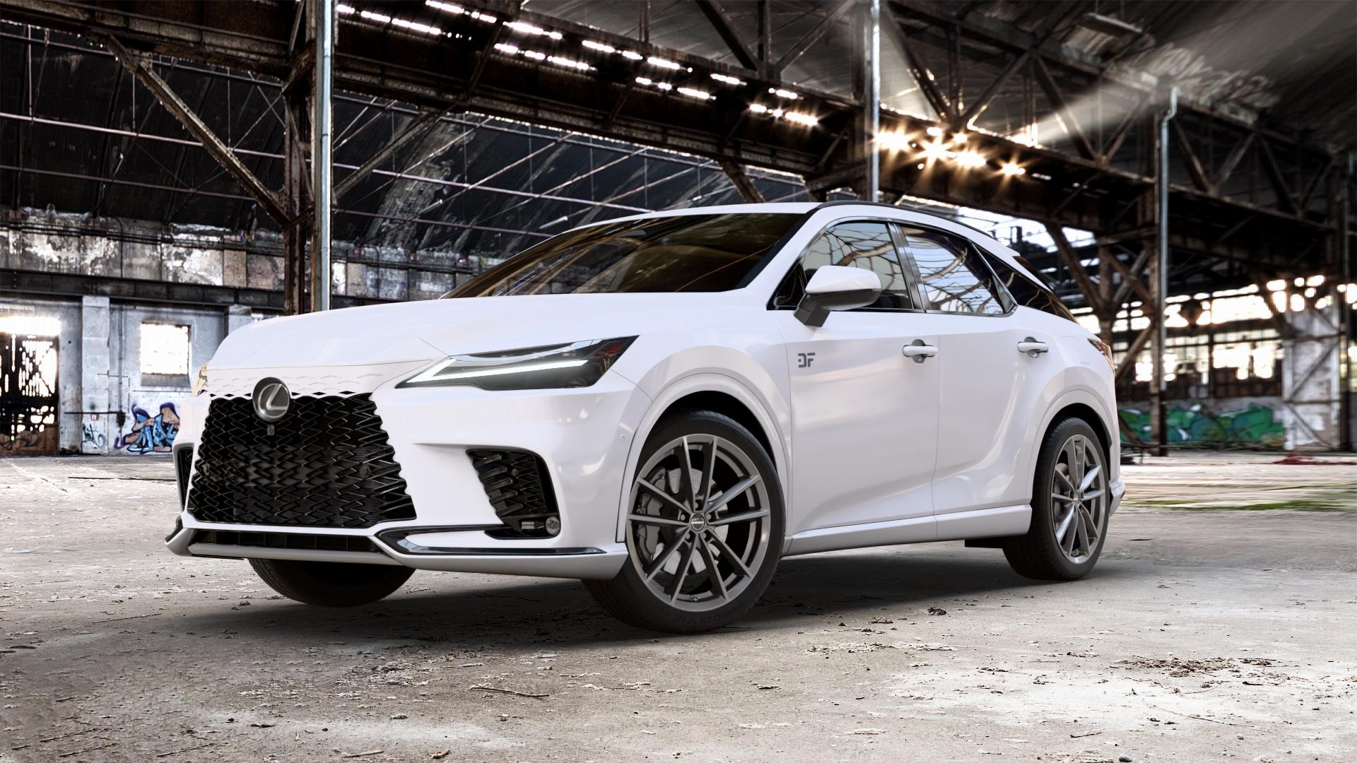 Borbet W mistral anthracite glossy Felge mit Reifen grau in 21Zoll Winterfelge Alufelge auf weissem Lexus RX V Typ AL3(M) 2,5l 140kW RX350H AWD (190 PS) 136kW RX450H+ (185 2,4l 200kW RX500H (272 AL3(M)-TGRE ⬇️ mit 15mm Tieferlegung ⬇️ Old Industrial Hall_max_5300mm_2024 Frontansicht_1