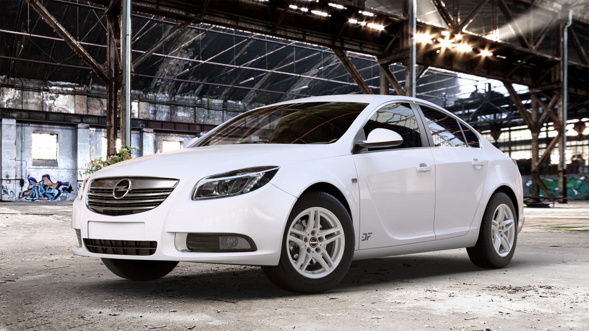 Borbet XR brilliant silver Felge mit Reifen silber in 16Zoll Winterfelge Alufelge auf weissem Opel Insignia I Stufenheck Fließheck Facelift ⬇️ mit 15mm Tieferlegung ⬇️ Old Industrial Hall_max_4400mm_2024 Frontansicht_1
