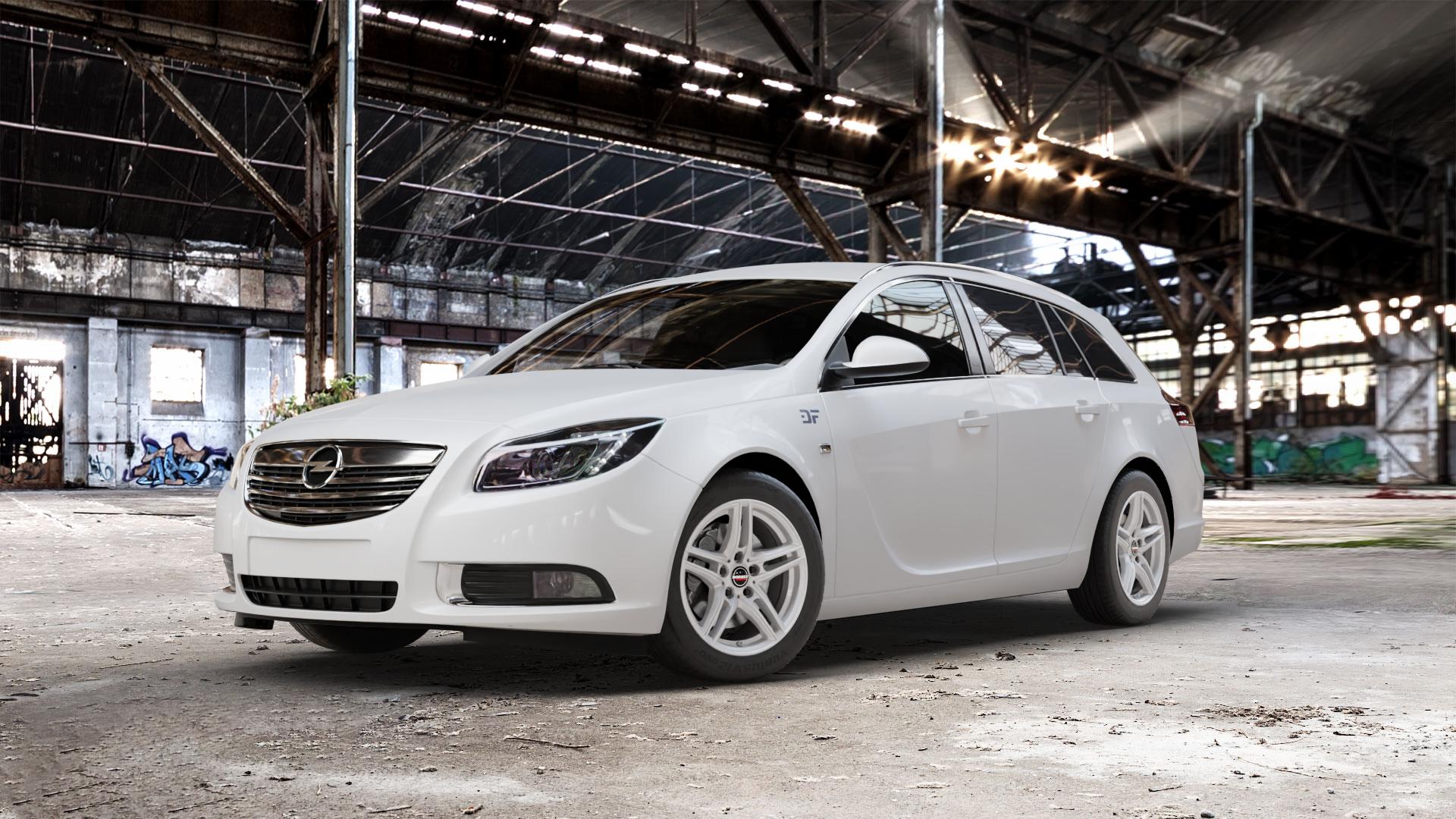 Borbet XR brilliant silver Felge mit Reifen silber in 17Zoll Winterfelge Alufelge auf weissem Opel Insignia I Sports Tourer Facelift ⬇️ mit 15mm Tieferlegung ⬇️ Old Industrial Hall_max_5300mm_2024 Frontansicht_1