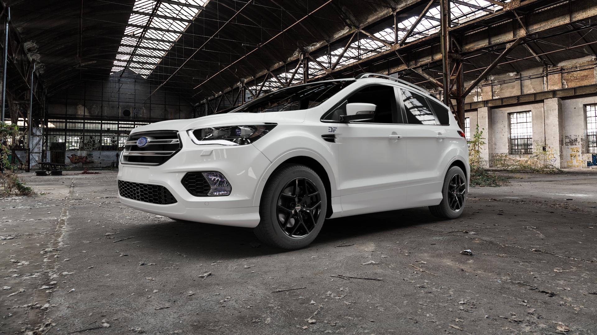 Borbet Y black glossy Felge mit Reifen schwarz in 17Zoll Winterfelge Alufelge auf weissem Ford Kuga II Facelift (15->) (17->) ⬇️ mit 15mm Tieferlegung ⬇️ Old Industrial Hall_max5000mm_2022 Frontansicht_1