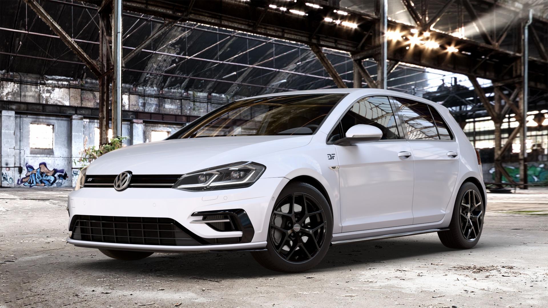 Borbet Y black glossy Felge mit Reifen schwarz in 17Zoll Winterfelge Alufelge auf weissem unilack Volkswagen (VW) Golf 7 Facelift 2,0l R 4Motion 228kW (310 PS) 213kW (290 221kW (300 ⬇️ mit 15mm Tieferlegung ⬇️ Old Industrial Hall_max_4400mm_2024 Frontansicht_1
