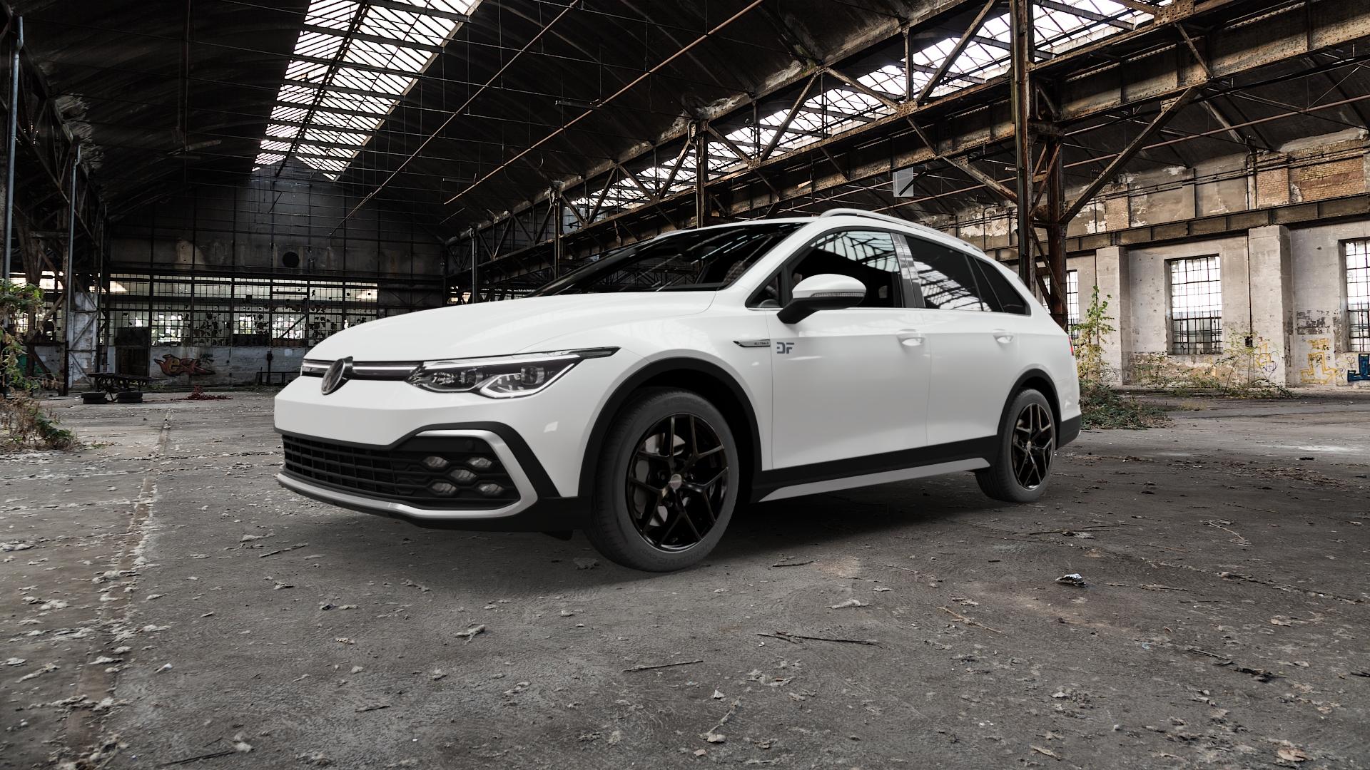 Borbet Y black glossy Felge mit Reifen schwarz in 17Zoll Winterfelge Alufelge auf weissem Volkswagen (VW) Golf 8 Variant Alltrack 2,0l TDI 4Motion 147kW (200 PS) ⬇️ mit 15mm Tieferlegung ⬇️ Old Industrial Hall_max5000mm_2022 Frontansicht_1