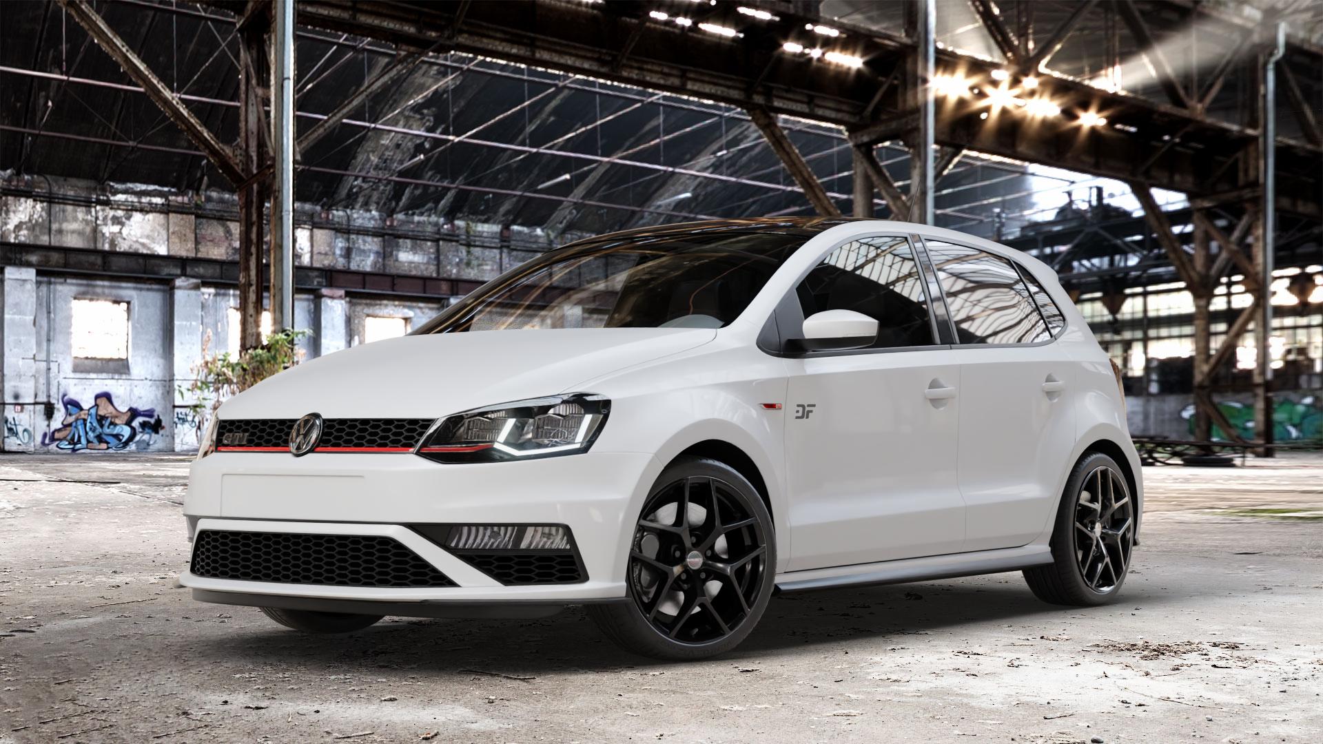 Borbet Y black glossy Felge mit Reifen schwarz in 17Zoll Winterfelge Alufelge auf weissem Volkswagen (VW) Polo V Typ 6C 1,8l GTI 141kW (192 PS) ⬇️ mit 15mm Tieferlegung ⬇️ Old Industrial Hall_max_4400mm_2024 Frontansicht_1