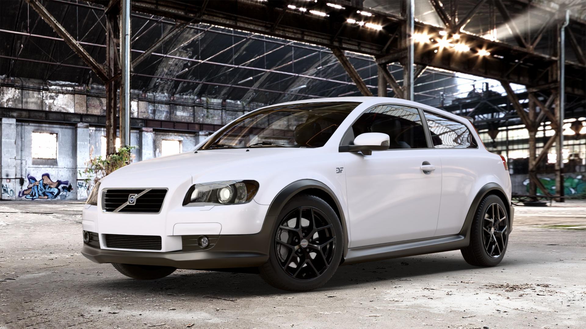 Borbet Y black glossy Felge mit Reifen schwarz in 17Zoll Winterfelge Alufelge auf weissem Volvo C30 ⬇️ mit 15mm Tieferlegung ⬇️ Old Industrial Hall_max_4400mm_2024 Frontansicht_1