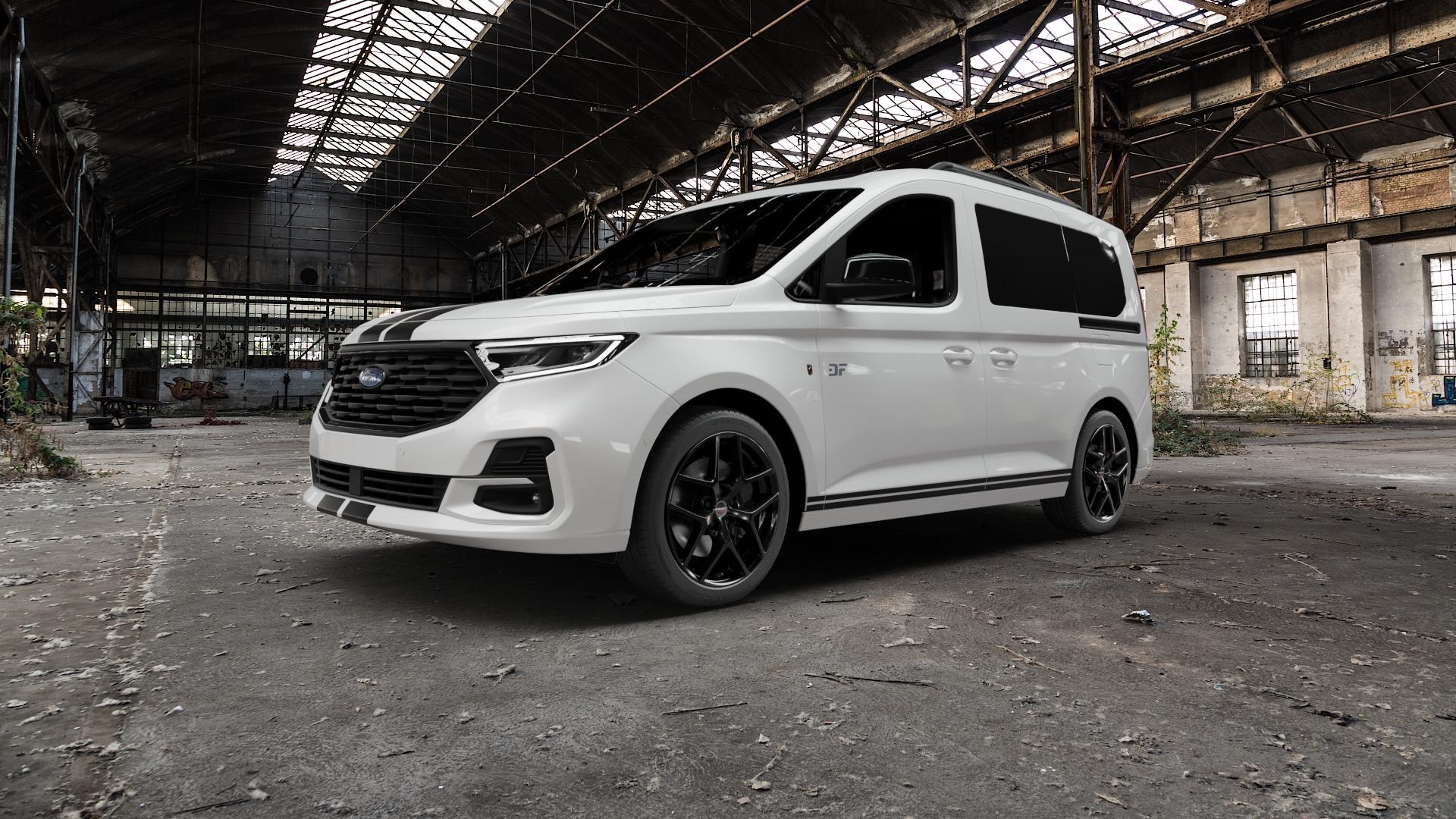Borbet Y black glossy Felge mit Reifen schwarz in 18Zoll Winterfelge Alufelge auf weissem Ford Tourneo Connect Typ SK SKN ⬇️ mit 15mm Tieferlegung ⬇️ Old Industrial Hall_max5000mm_2022 Frontansicht_1