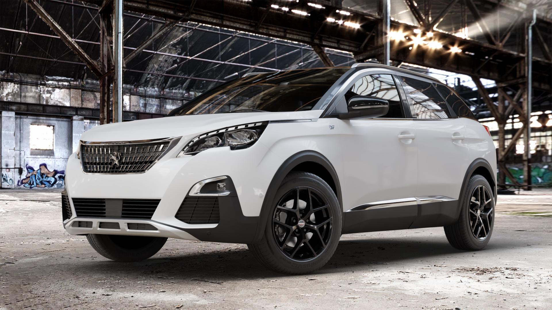 Borbet Y black glossy Felge mit Reifen schwarz in 18Zoll Winterfelge Alufelge auf weissem Peugeot 3008 II Typ M ⬇️ mit 15mm Tieferlegung ⬇️ Old Industrial Hall_max_4400mm_2024 Frontansicht_1