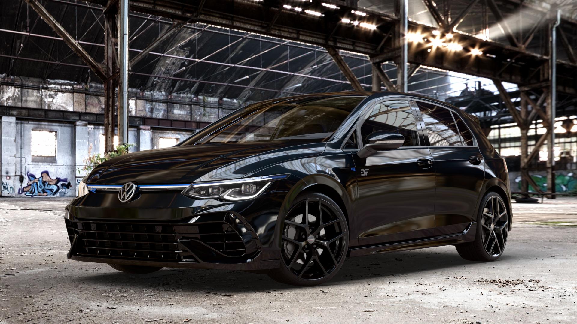 Borbet Y black glossy Felge mit Reifen schwarz in 19Zoll Winterfelge Alufelge auf schwarzem metallic Volkswagen (VW) Golf 8 2,0l R 4Motion 235kW (320 PS) 245kW 20 Years (333 ⬇️ mit 15mm Tieferlegung ⬇️ Old Industrial Hall_max_4400mm_2024 Frontansicht_1